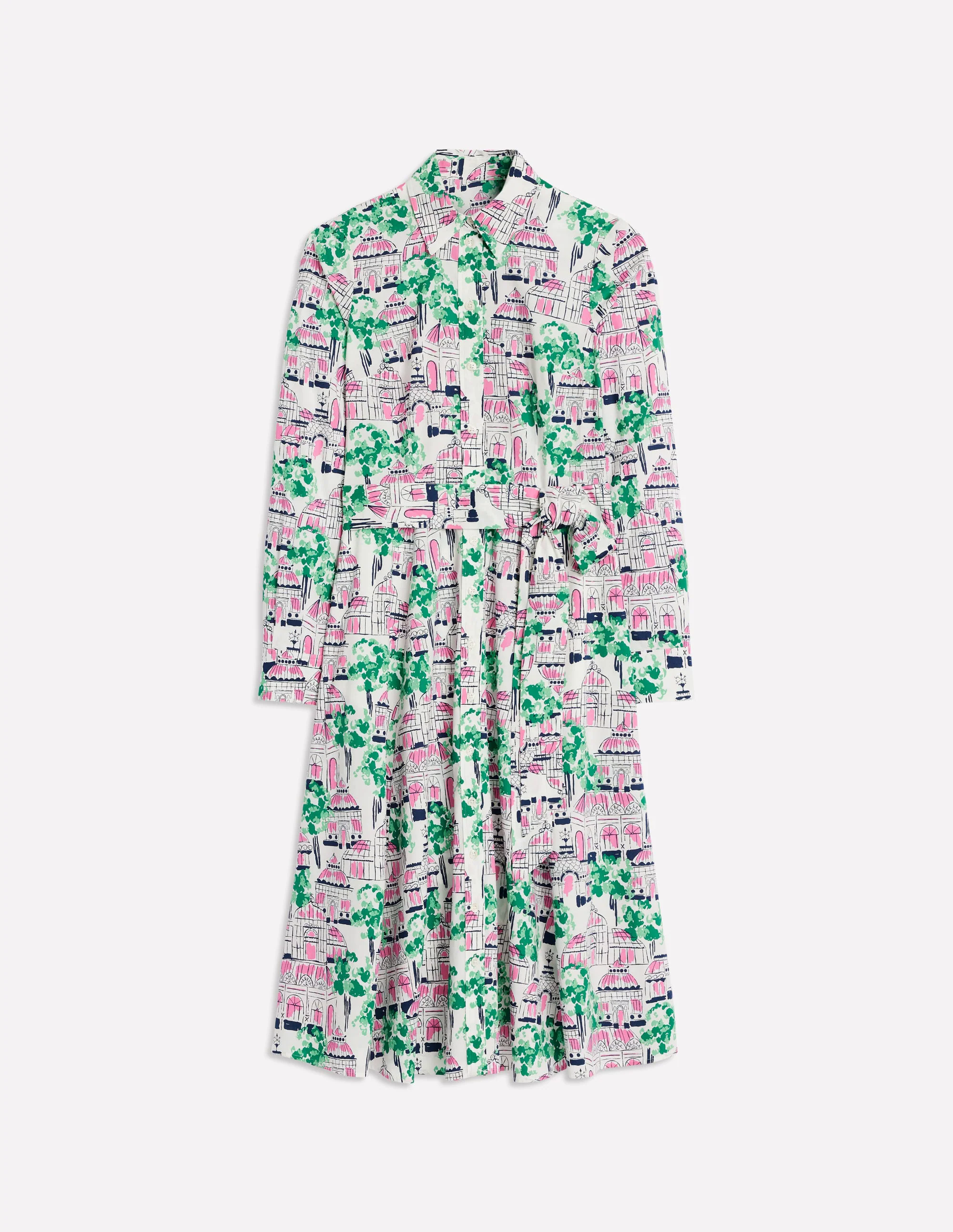  Cotton Midi Shirt Dress-Ivory, Botanical Greenhouse
