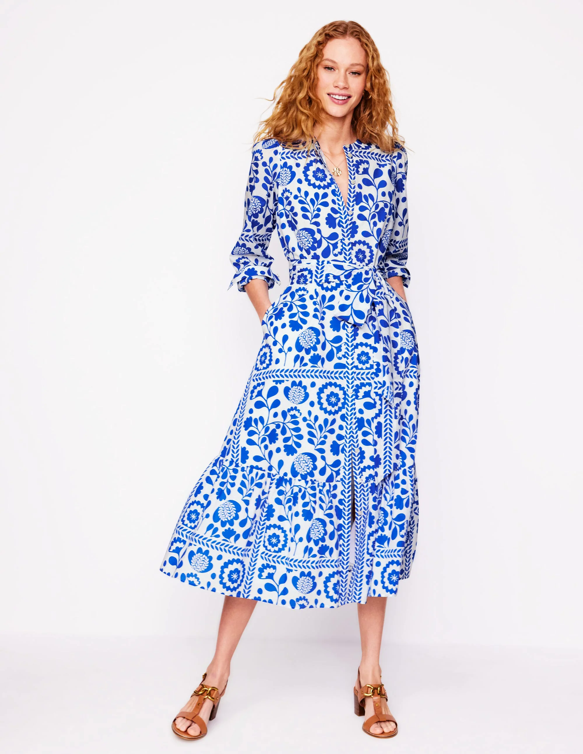 Mia Tiered Shirt Dress-Gallery Blue, Vine Tile Mia Tiered Shirt Dress-Gallery Blue, Vine Tile