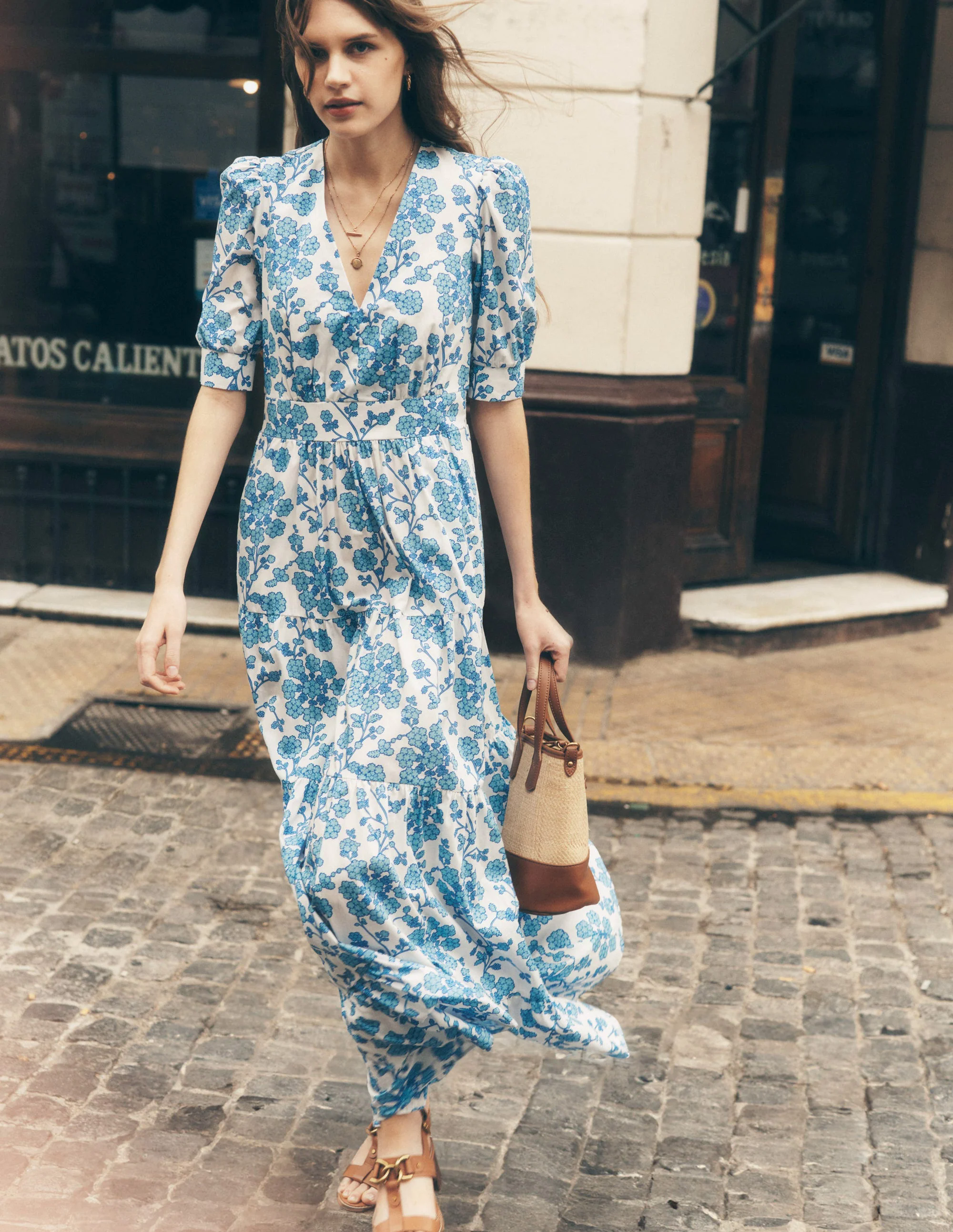  Puff Sleeve Maxi Dress-Ivory, Trailing Yarrow