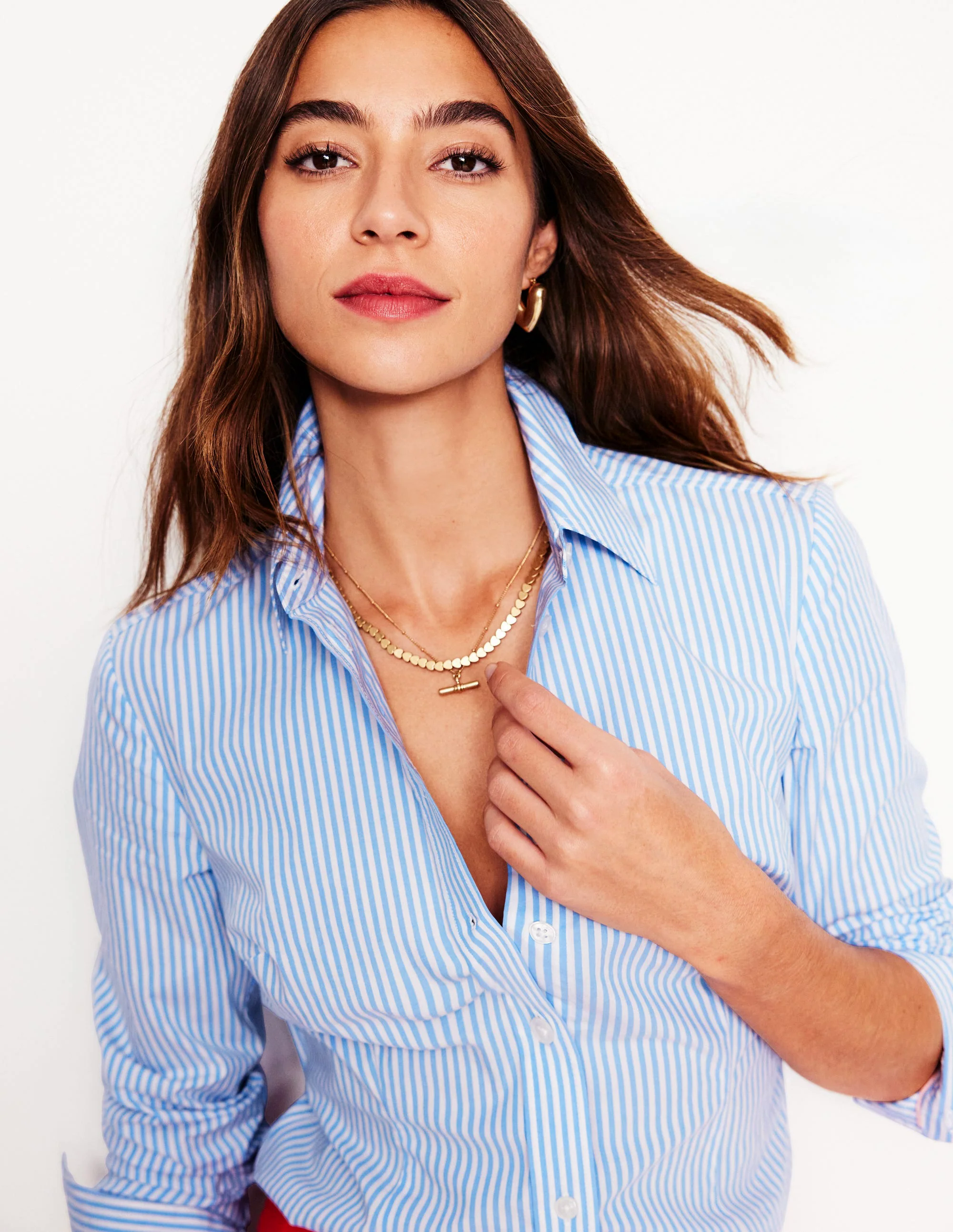  Stretch Cotton Shirt-Forget Me Not, Ivory Stripe