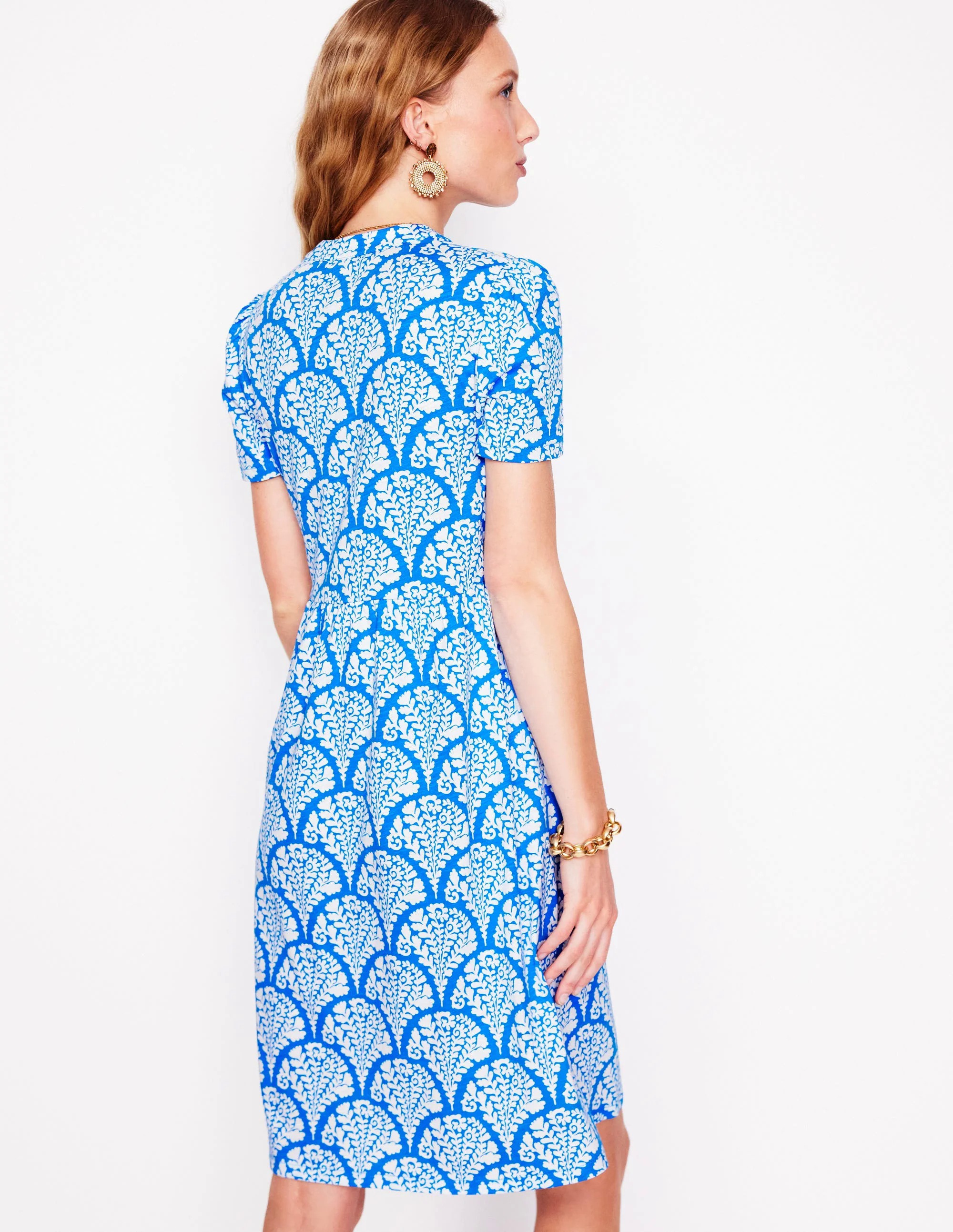 Naomi Short Sleeve Dress-Cerulean Blue, Blossomy Naomi Short Sleeve Dress-Cerulean Blue, Blossomy
