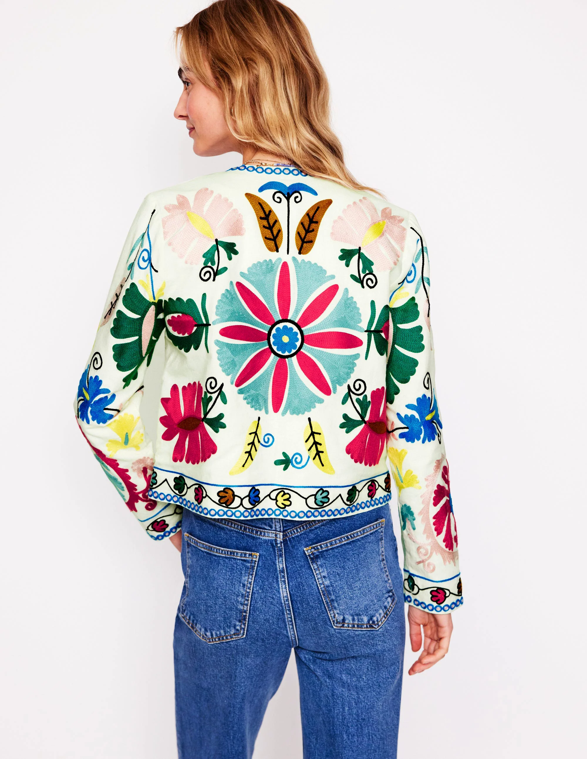 Embroidered Linen Jacket-Multi Embroidery