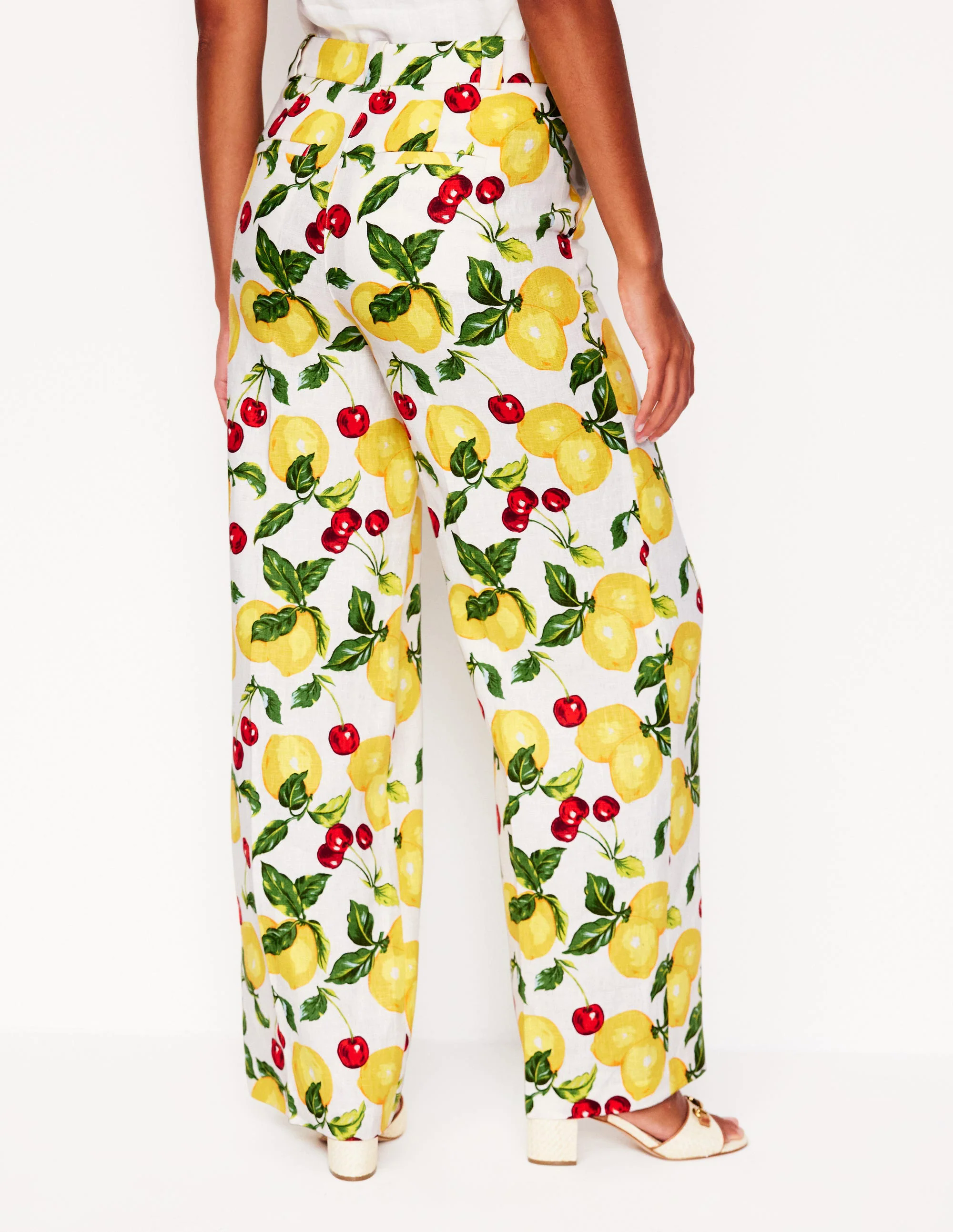  Linen Pants-Ivory, Cherries and Lemons