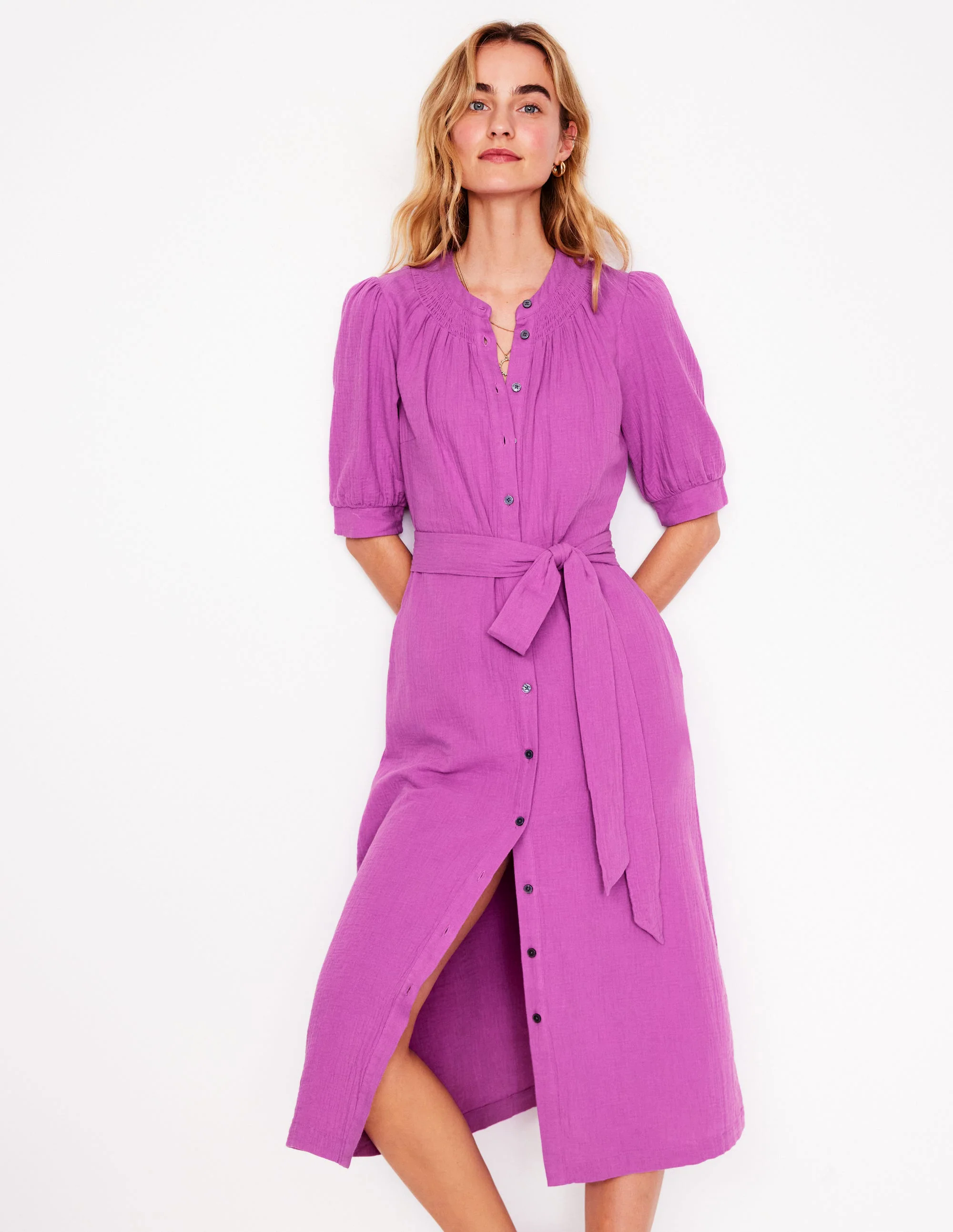 Double Cloth Midi Dress-Foxglove Purple