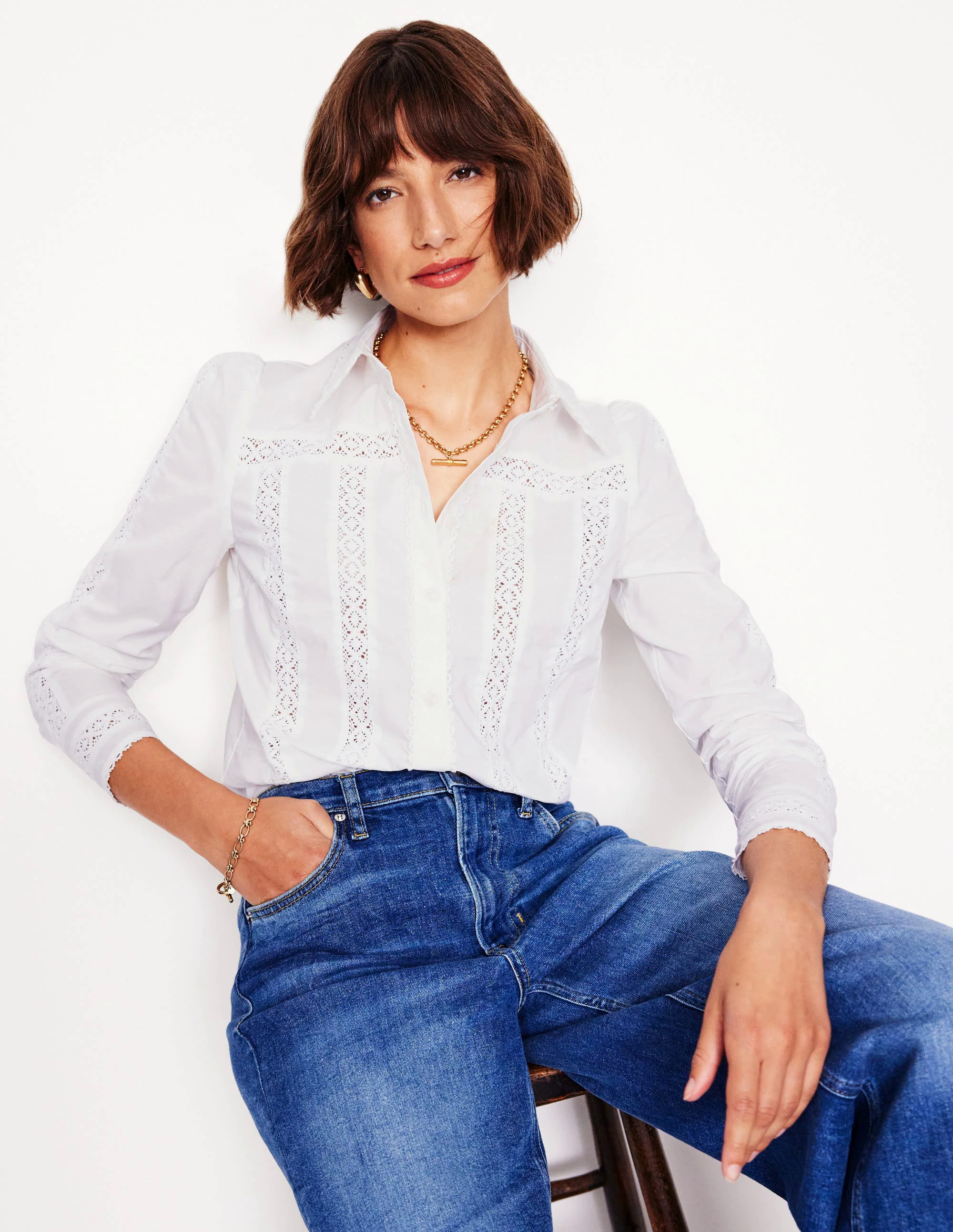 Lace Insert Shirt-White Lace Insert Shirt-White