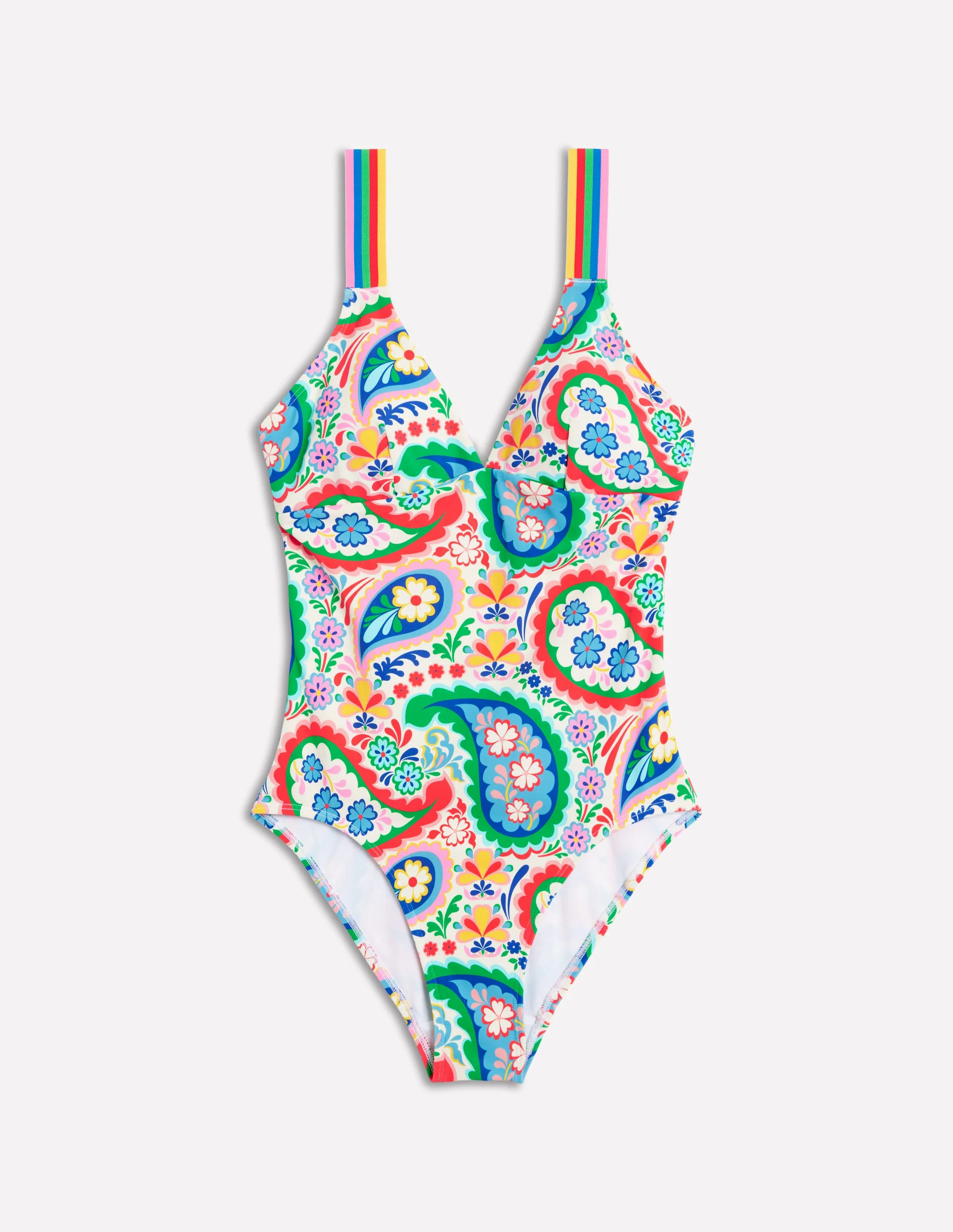 Stripe Trim Swimsuit-Multi, Meadow Paisley Stripe Trim Swimsuit-Multi, Meadow Paisley