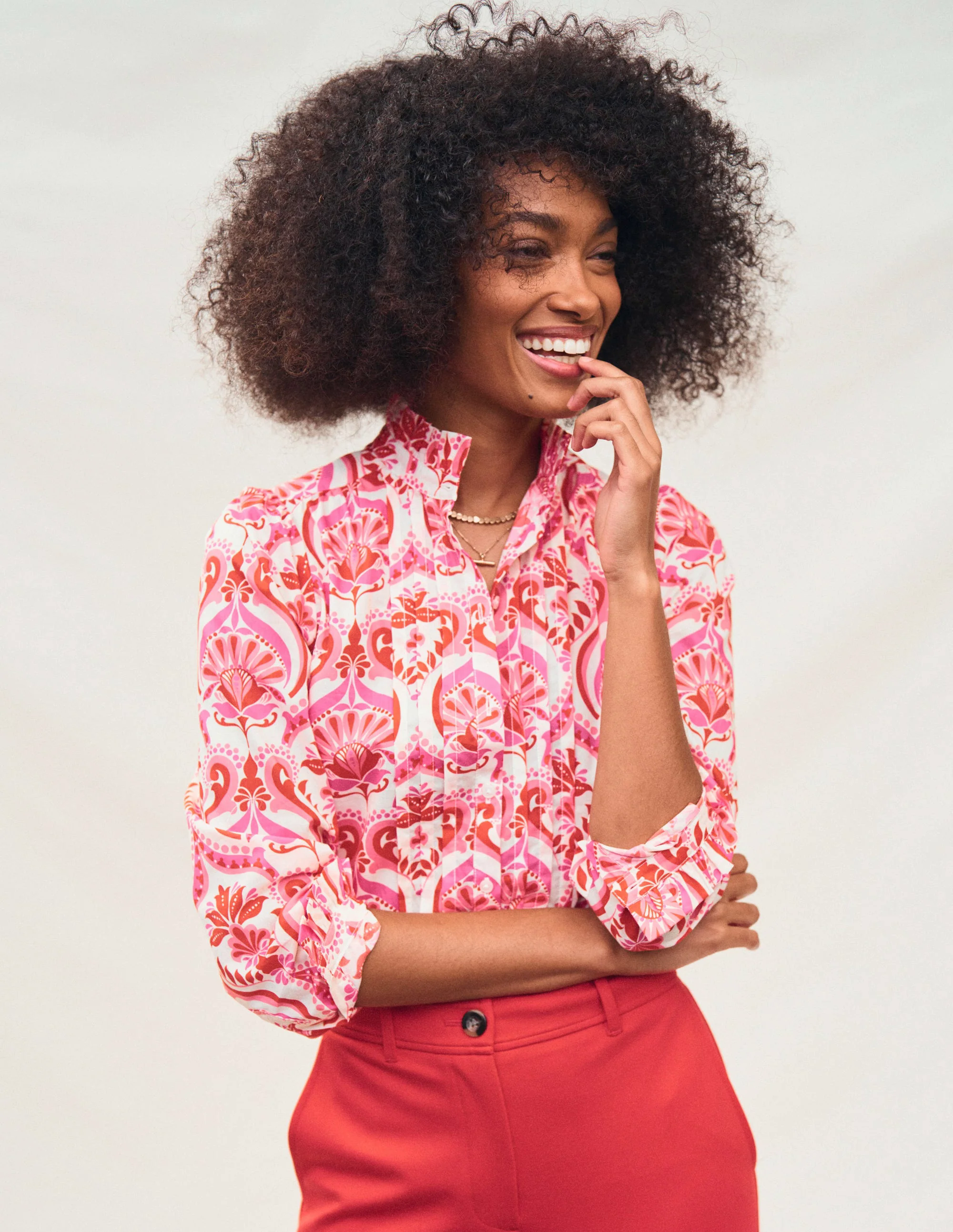 Felicity Cotton Blouse-Poppy Red, Ornamental Floral Felicity Cotton Blouse-Poppy Red, Ornamental Floral