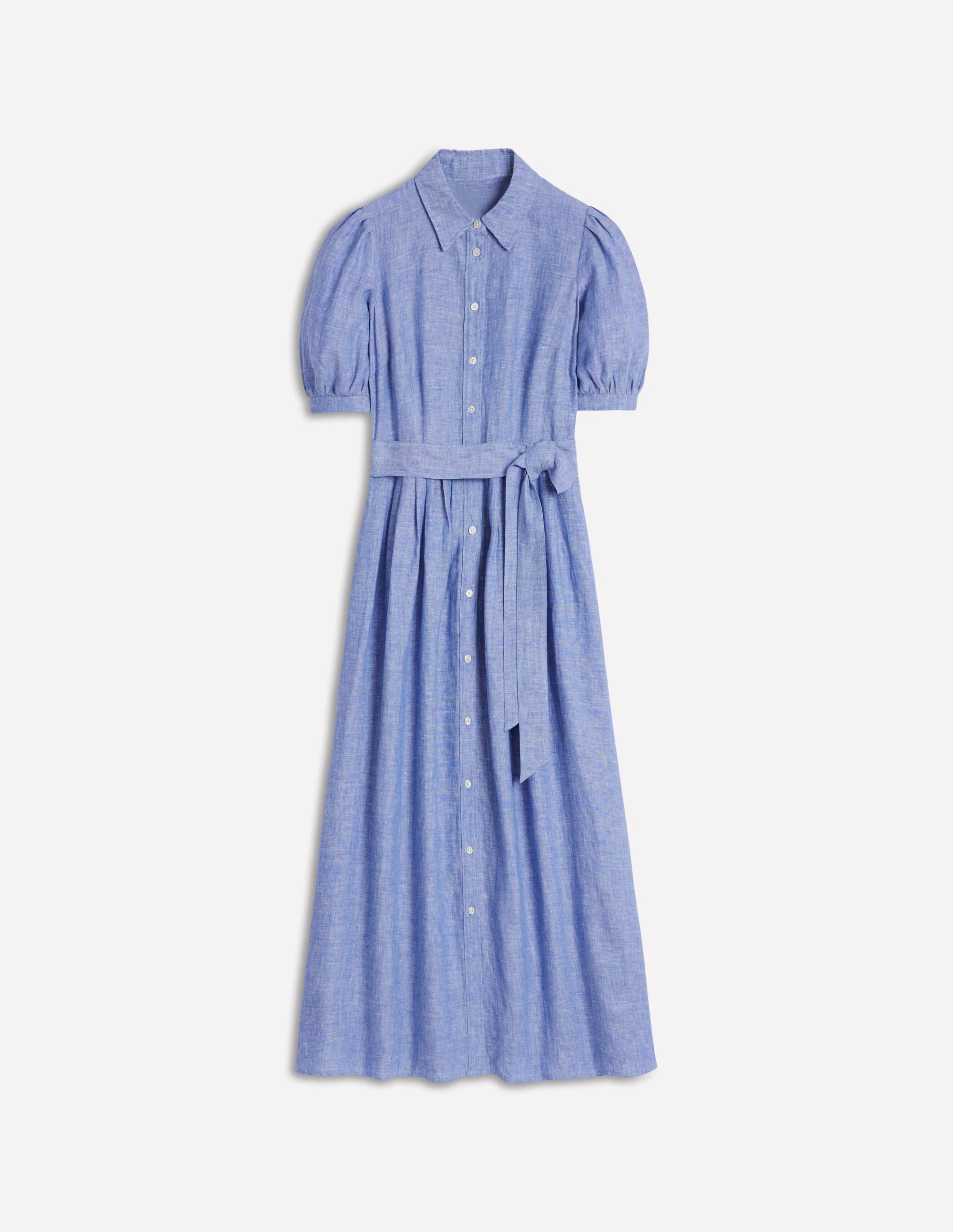  Linen Maxi Shirt Dress-Grey Blue Chambray