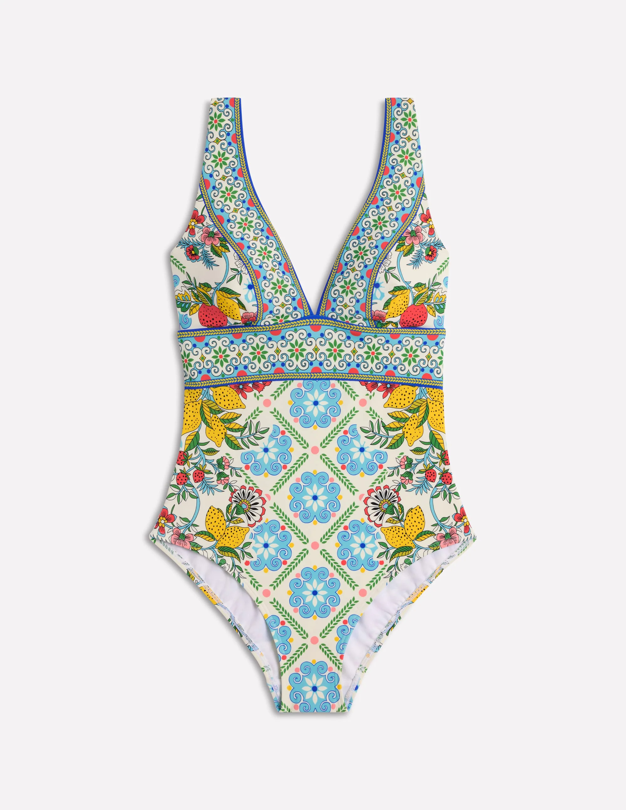  V-Neck Swimsuit-Multi, Citrus Vine Tile