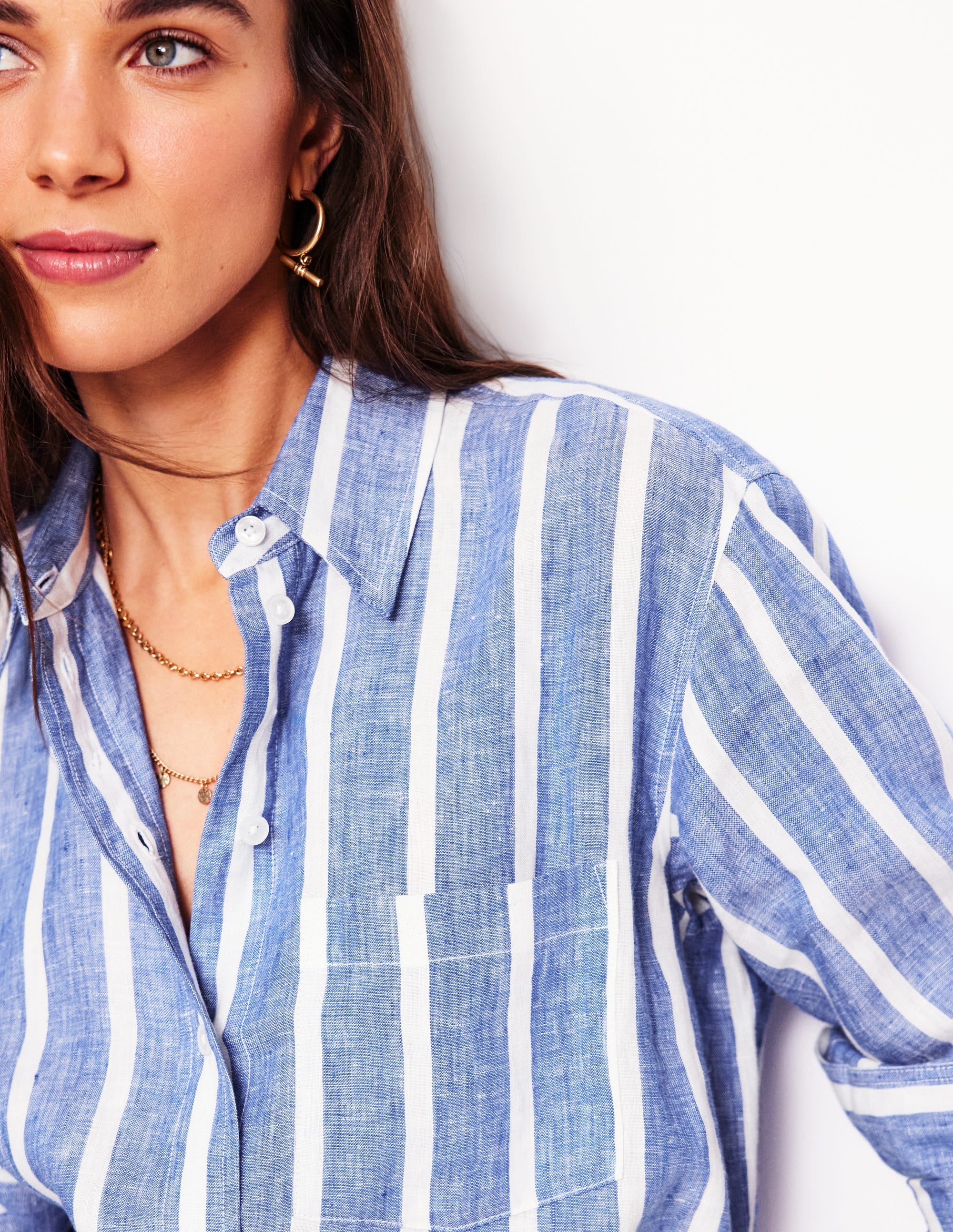 Relaxed Linen Shirt-Bright Blue Woven Breton
