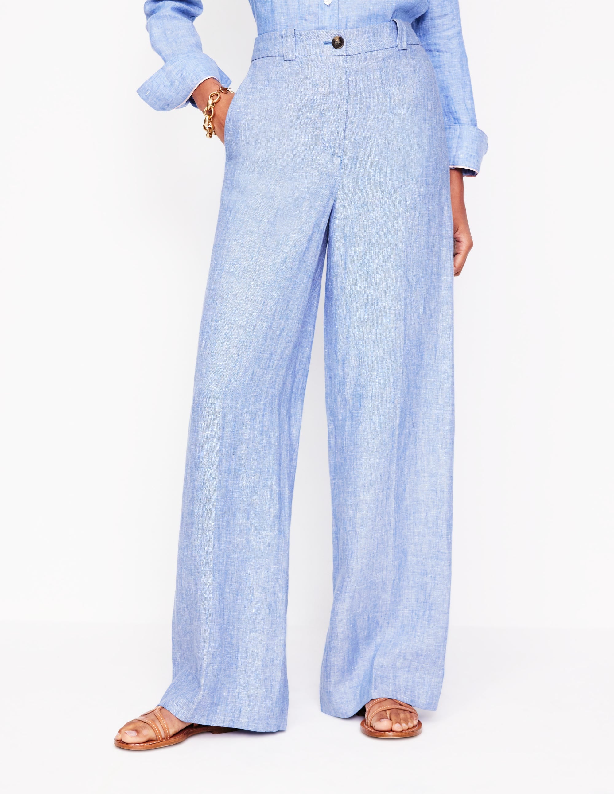 Westbourne Linen Pants-Grey Blue Chambray Westbourne Linen Pants-Grey Blue Chambray