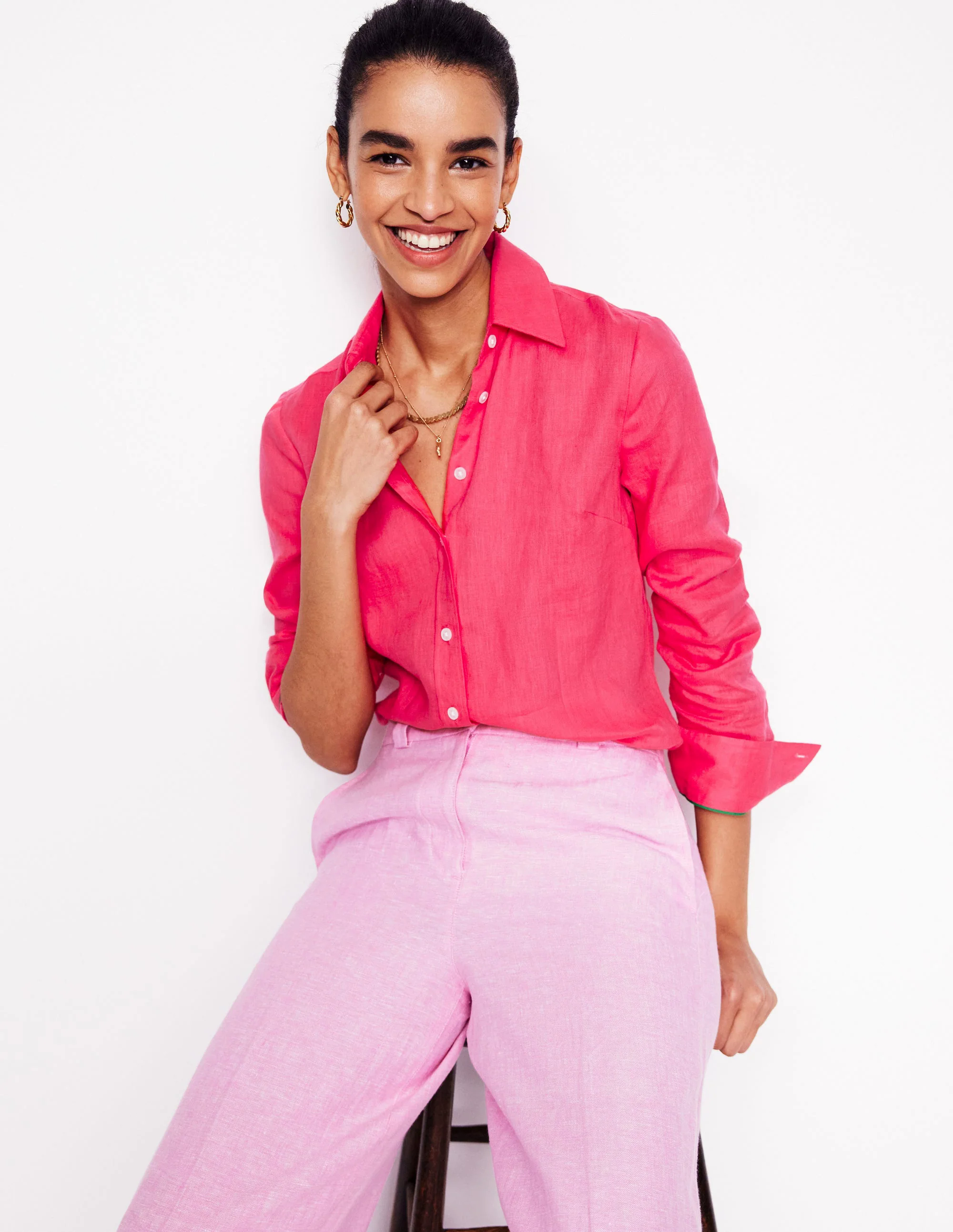 Linen Shirt-Camelia Pink