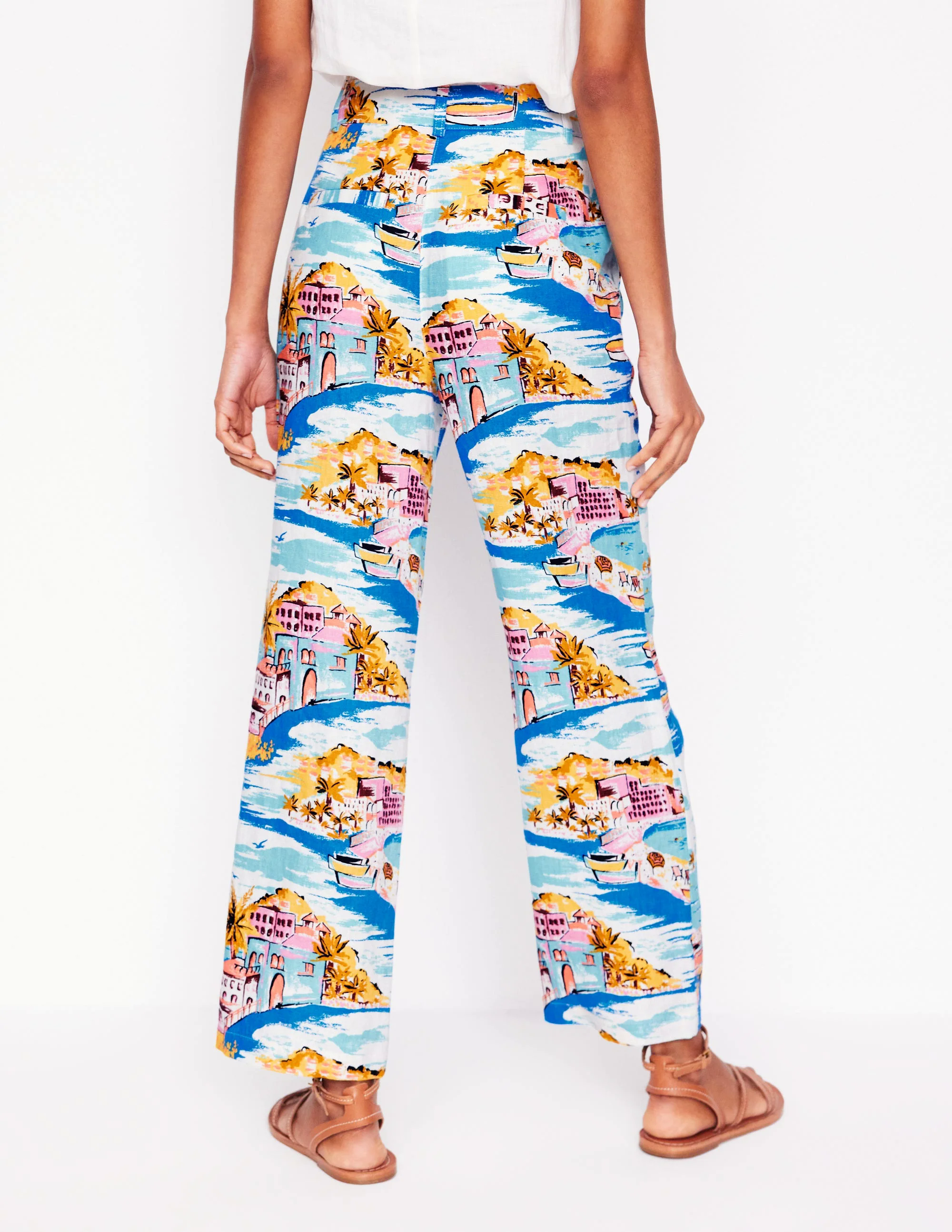 Westbourne Crop Linen Pants-Multi, Paradise Bay Westbourne Crop Linen Pants-Multi, Paradise Bay