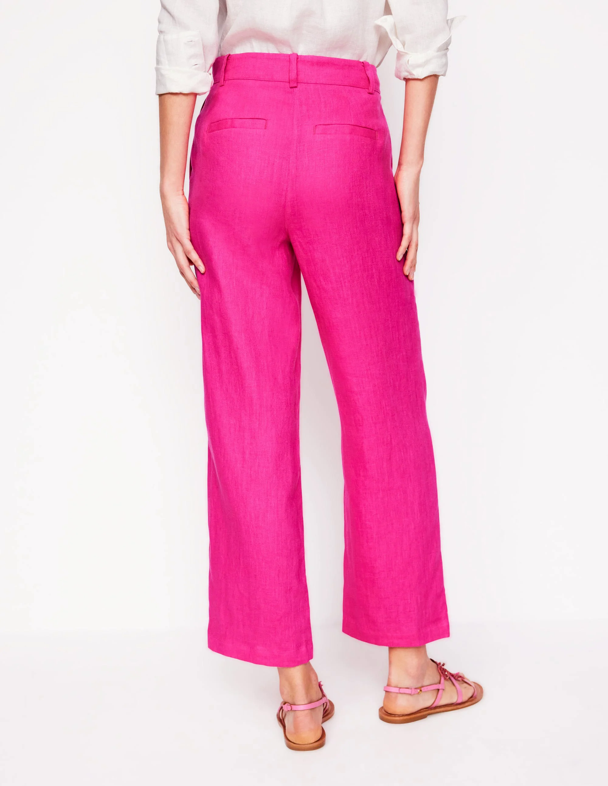  Crop Linen Pants-Pink Peony