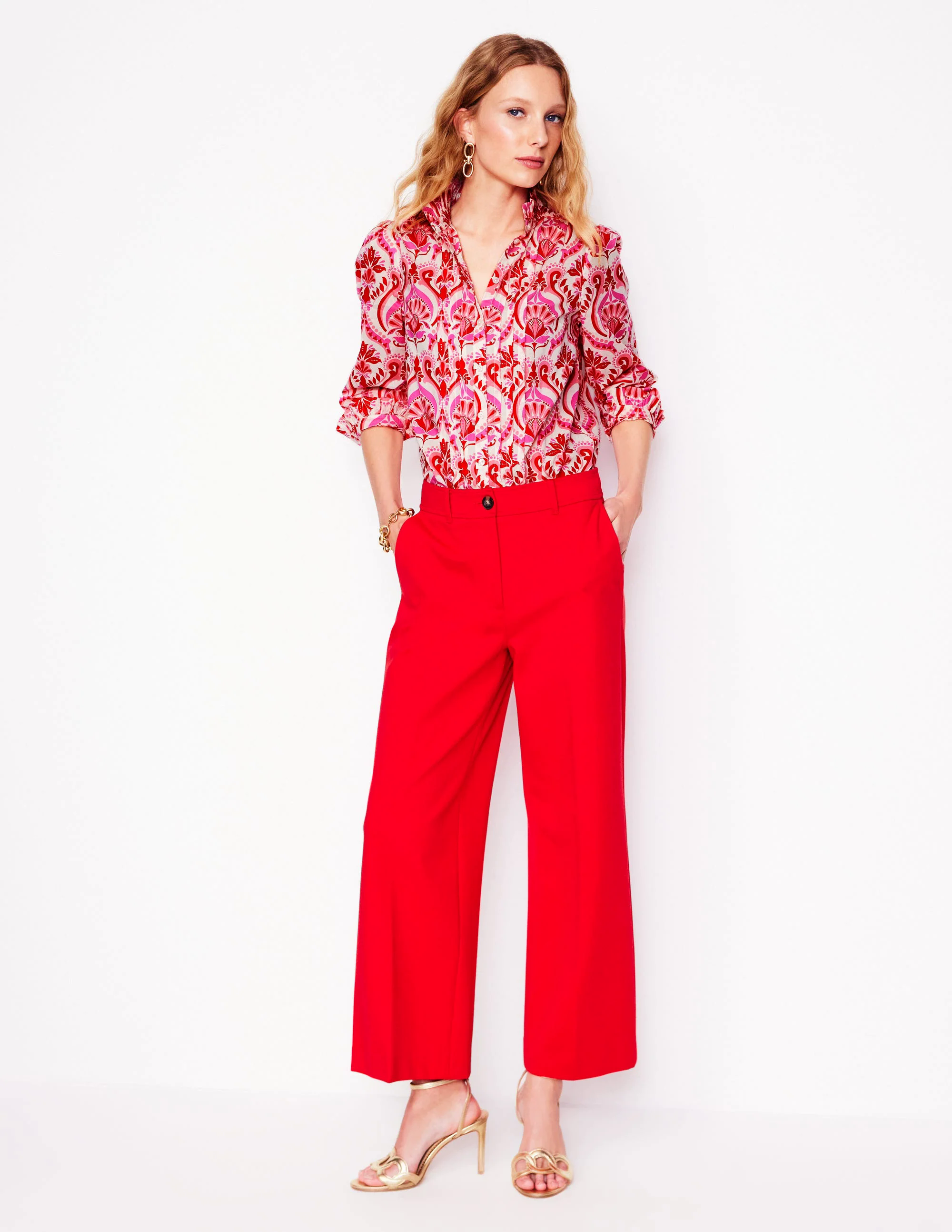 Felicity Cotton Blouse-Poppy Red, Ornamental Floral Felicity Cotton Blouse-Poppy Red, Ornamental Floral