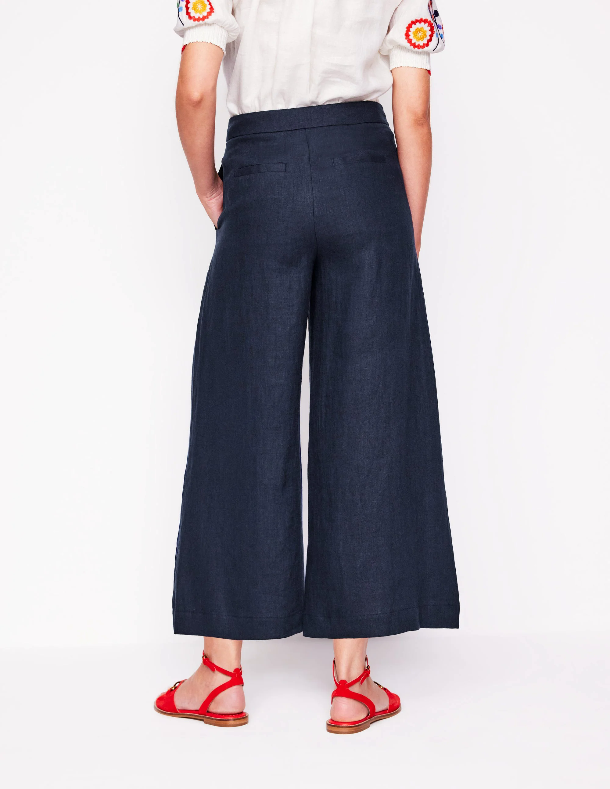 Wide Crop Linen Pants-Navy Wide Crop Linen Pants-Navy