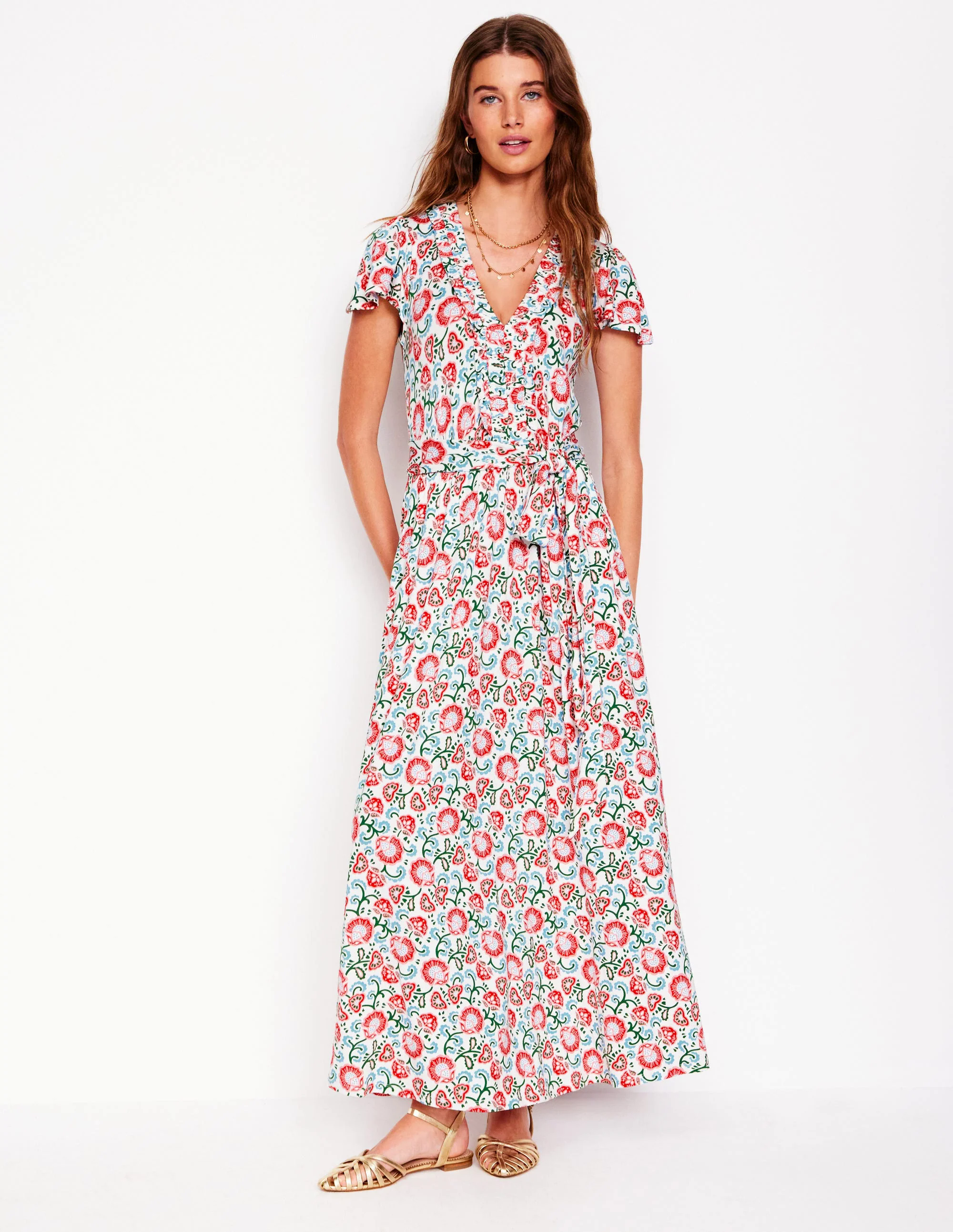 Nicola Jersey Tea Dress-Ivory, Garden Vine Nicola Jersey Tea Dress-Ivory, Garden Vine