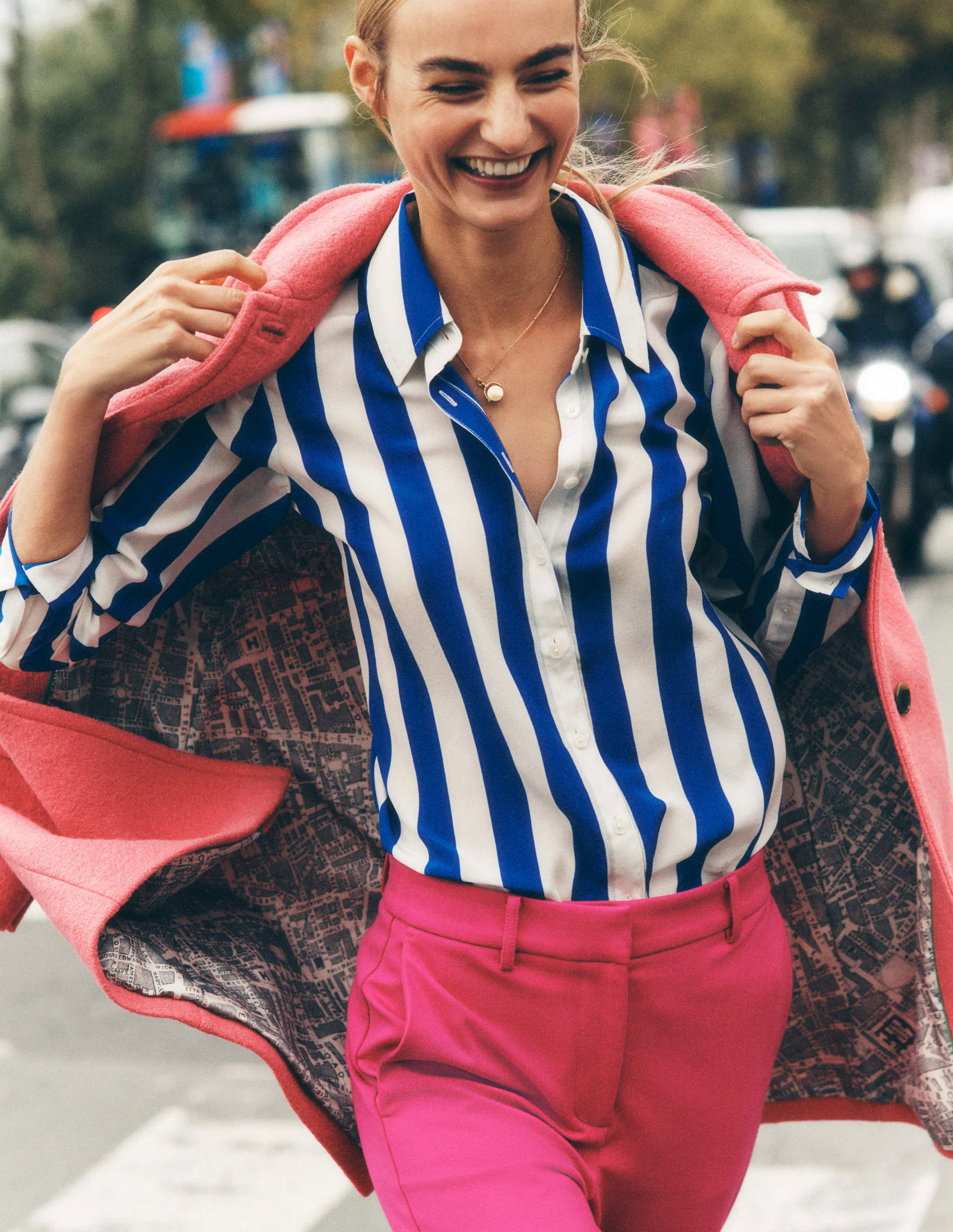  Silk Shirt-Bright Blue Wide Stripe
