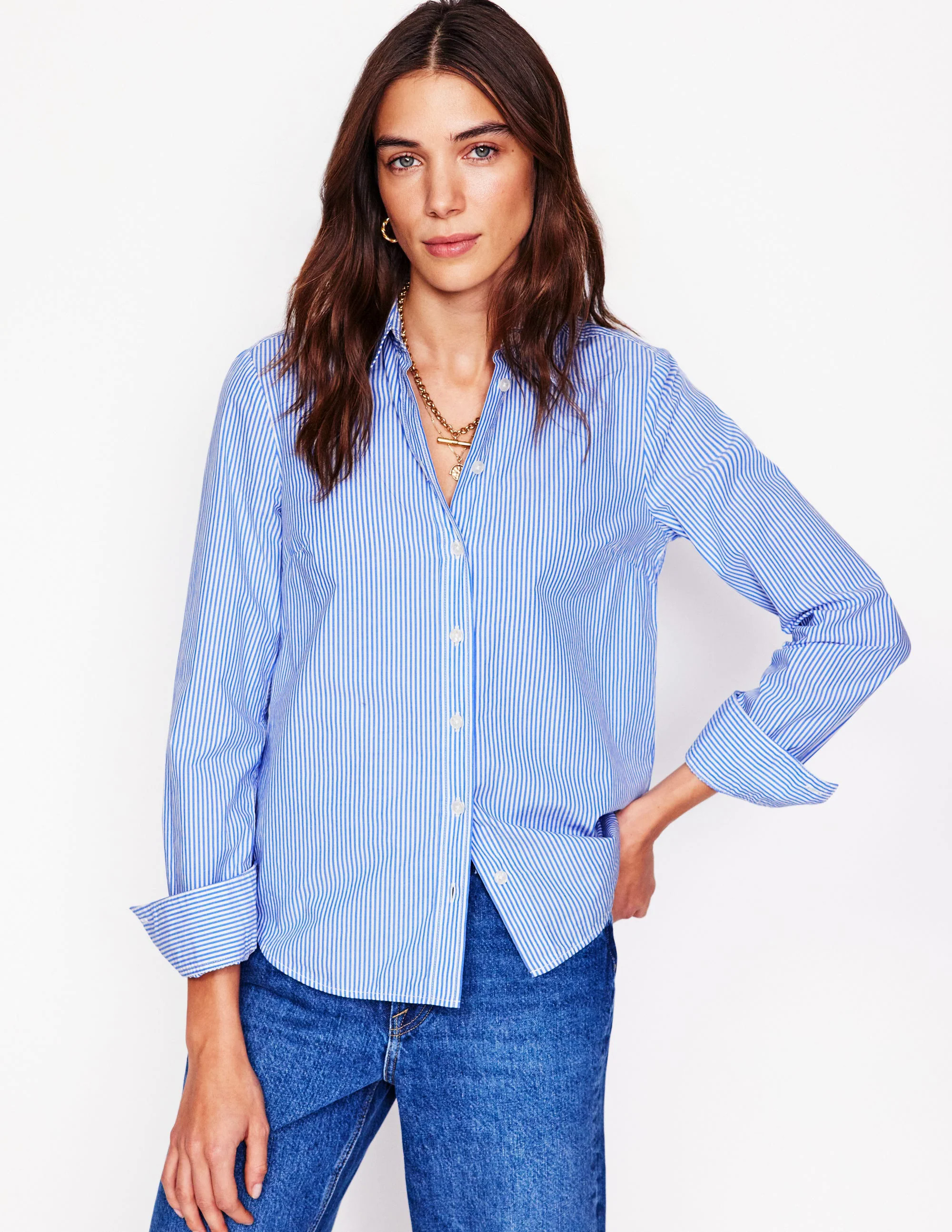  Cotton Shirt-Fine Blue Stripe