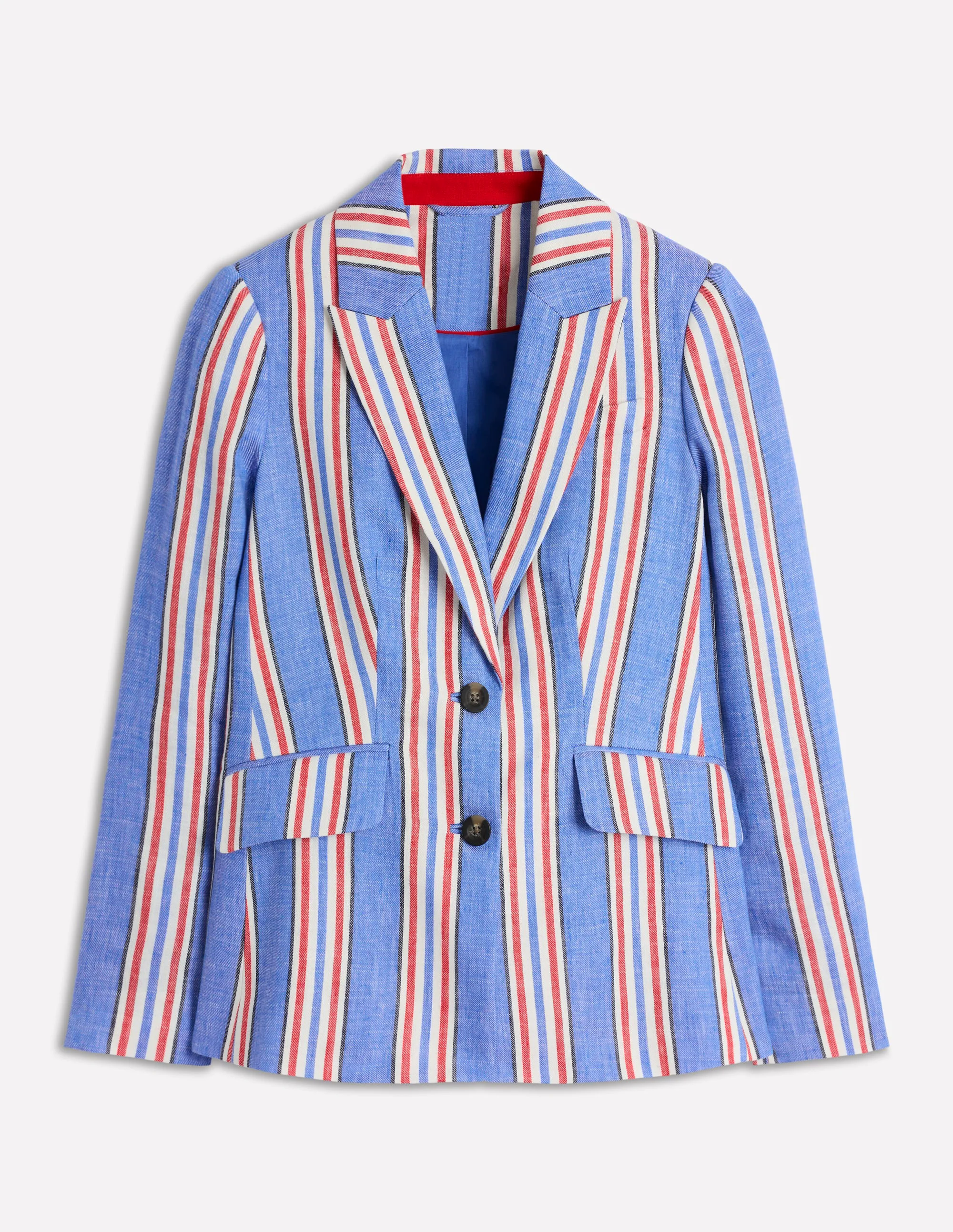  Linen Blazer-Peacock Plume, Red Stripe