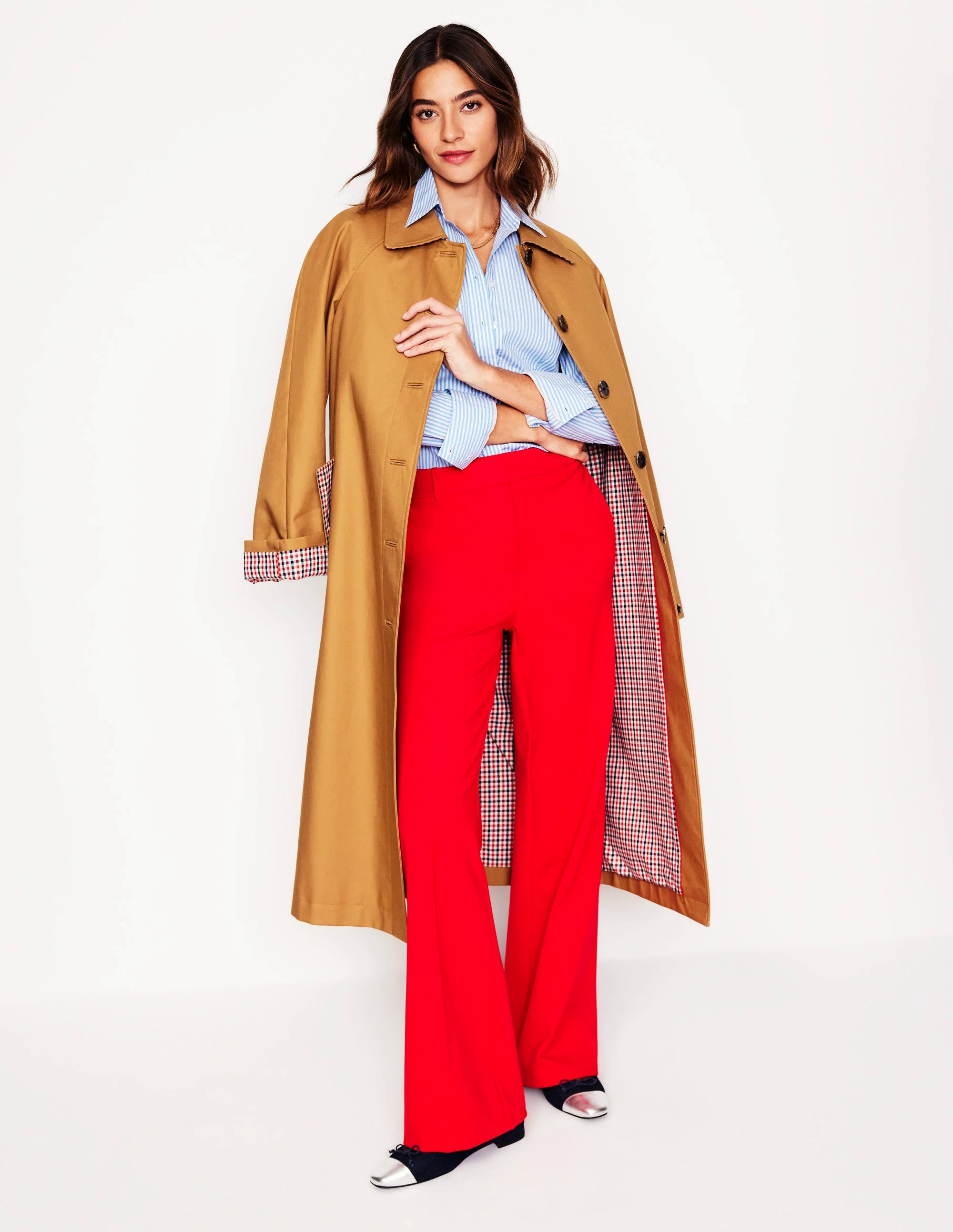  Stretch Cotton Shirt-Forget Me Not, Ivory Stripe