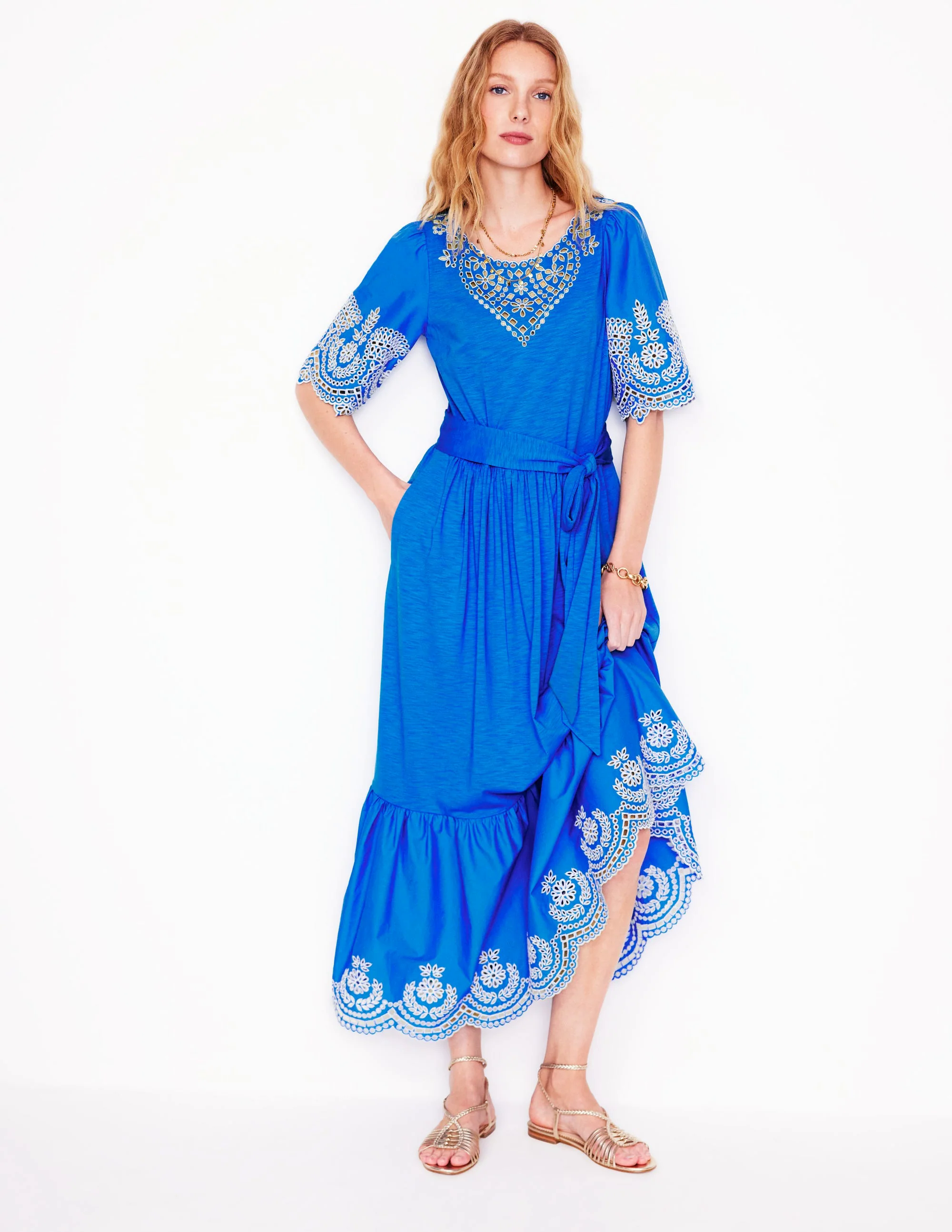 Isabel Broderie Mix maxi Dress-Cerulean Blue Isabel Broderie Mix maxi Dress-Cerulean Blue