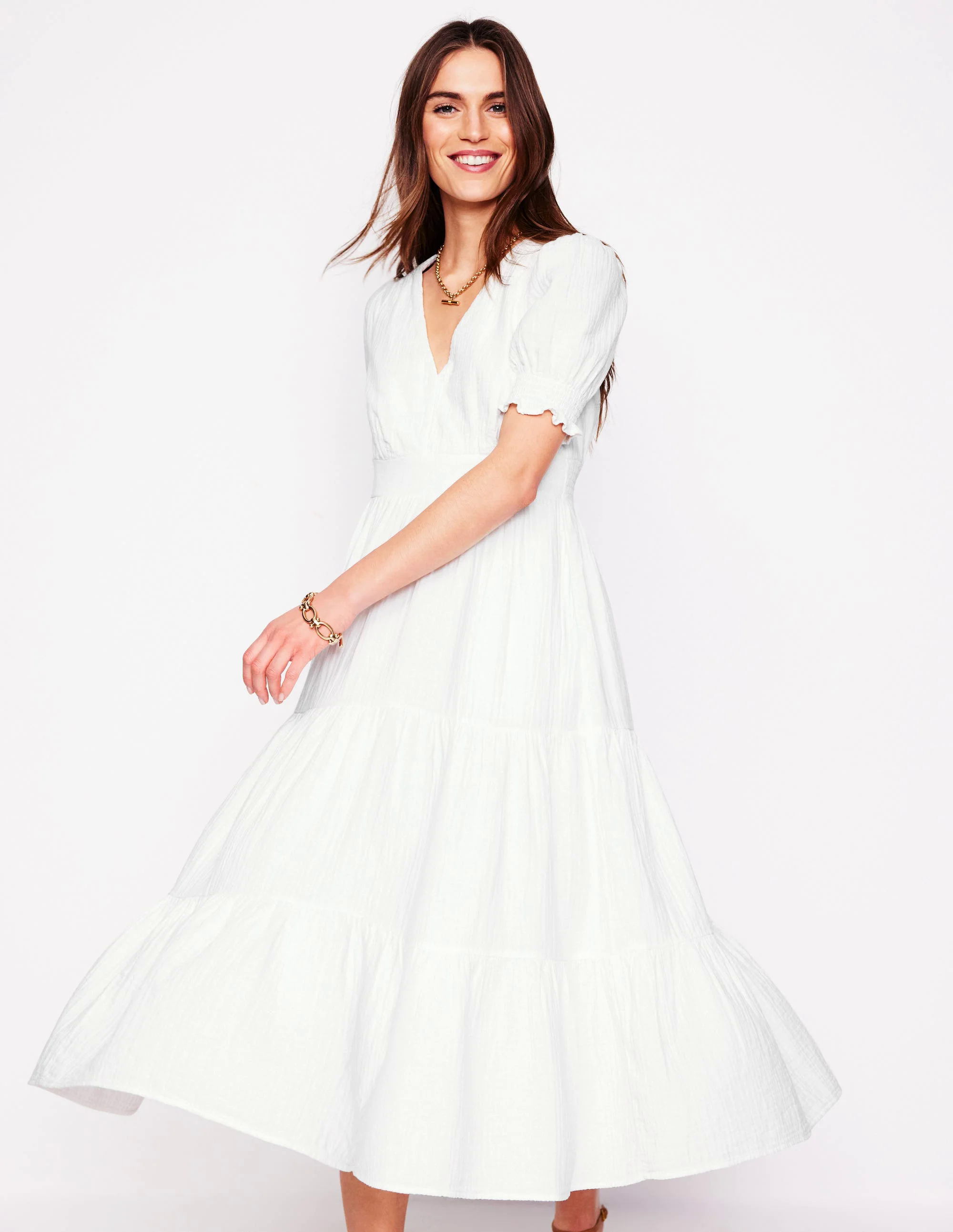 Double Cloth Midi Dress-White