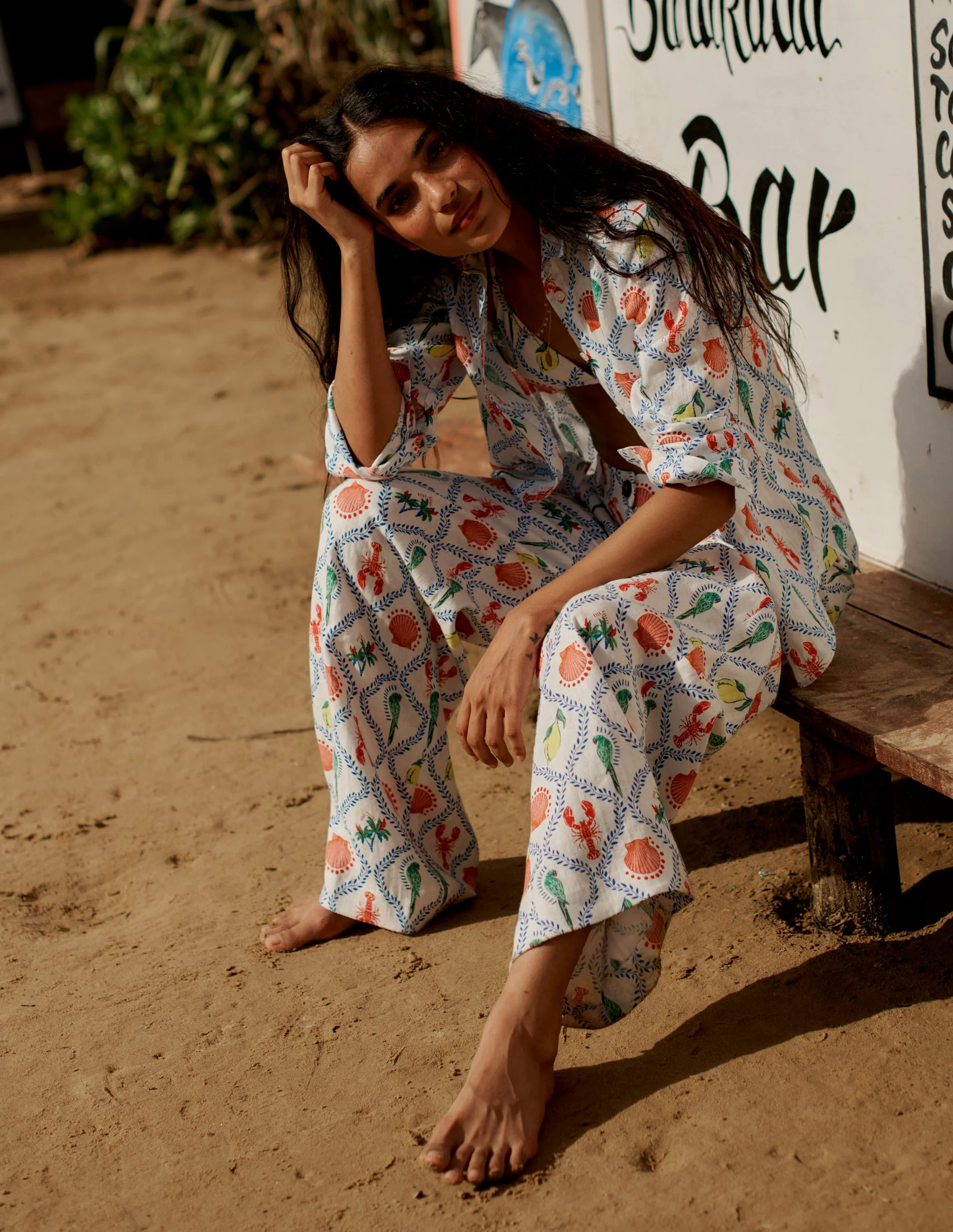 Linen Shirt-Ivory Tropical Bonanza