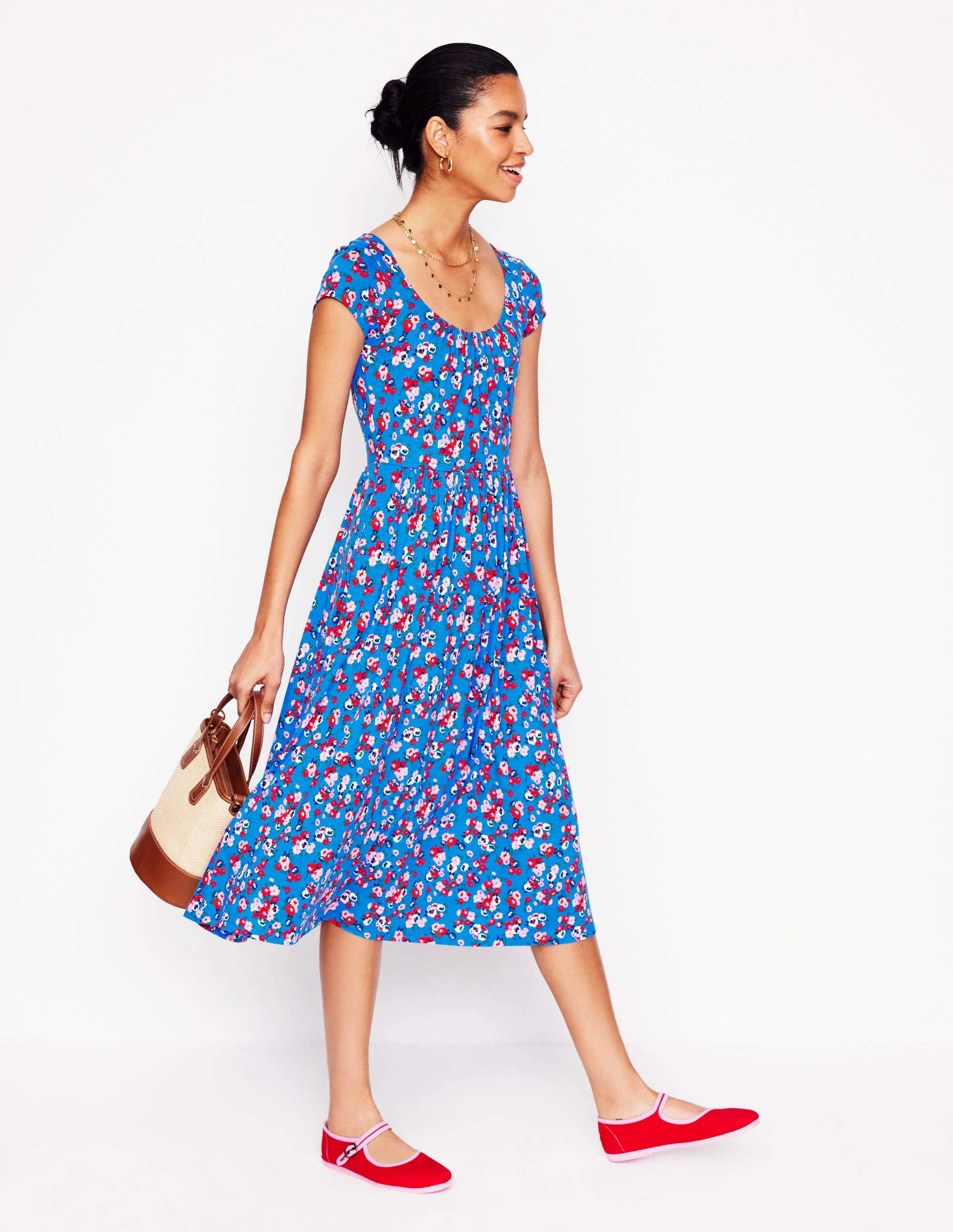  Jersey Dress-Cerulean Blue, Painterly Posy