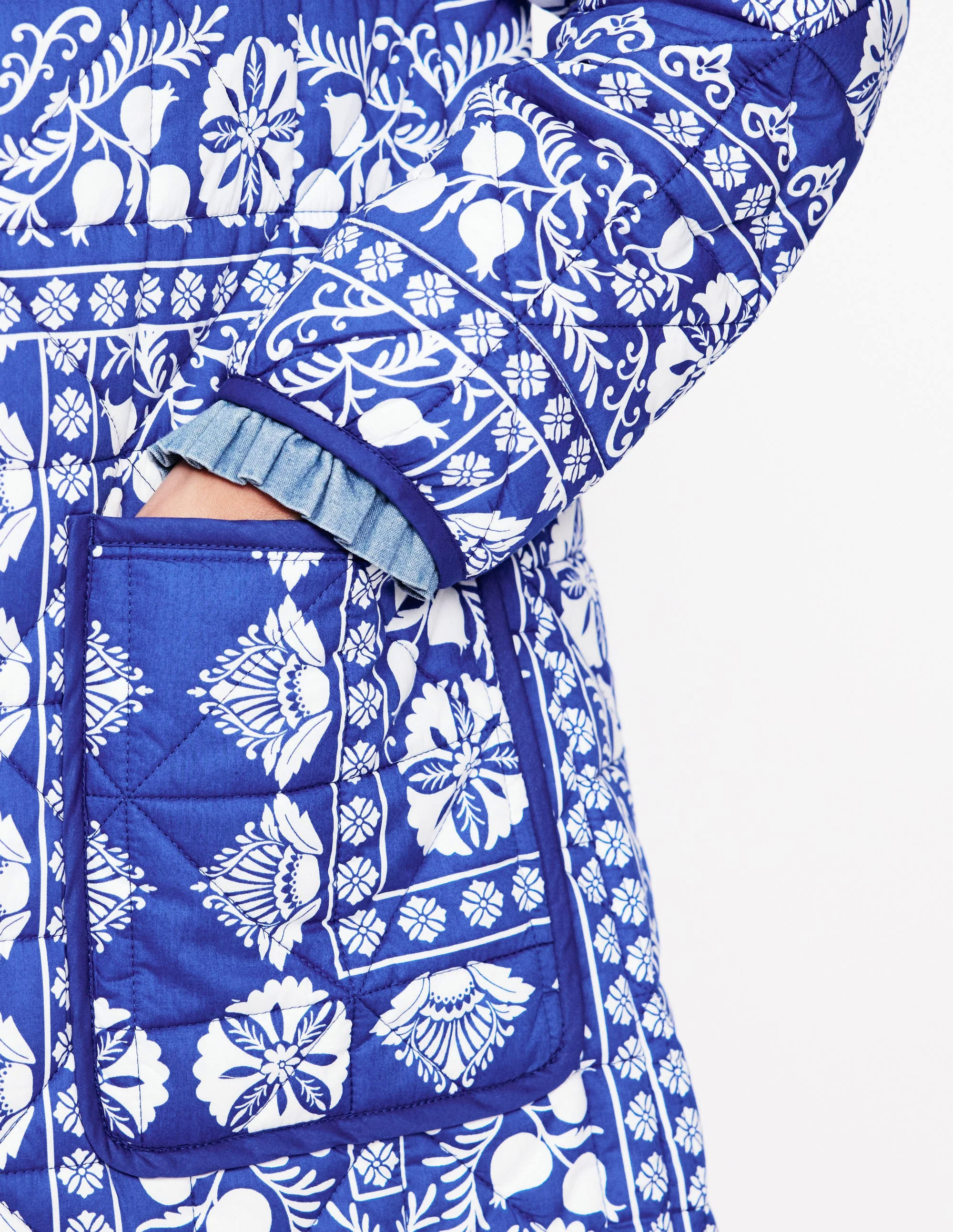 Soft Quilted Coat-Bright Blue, Ornate Border Soft Quilted Coat-Bright Blue, Ornate Border