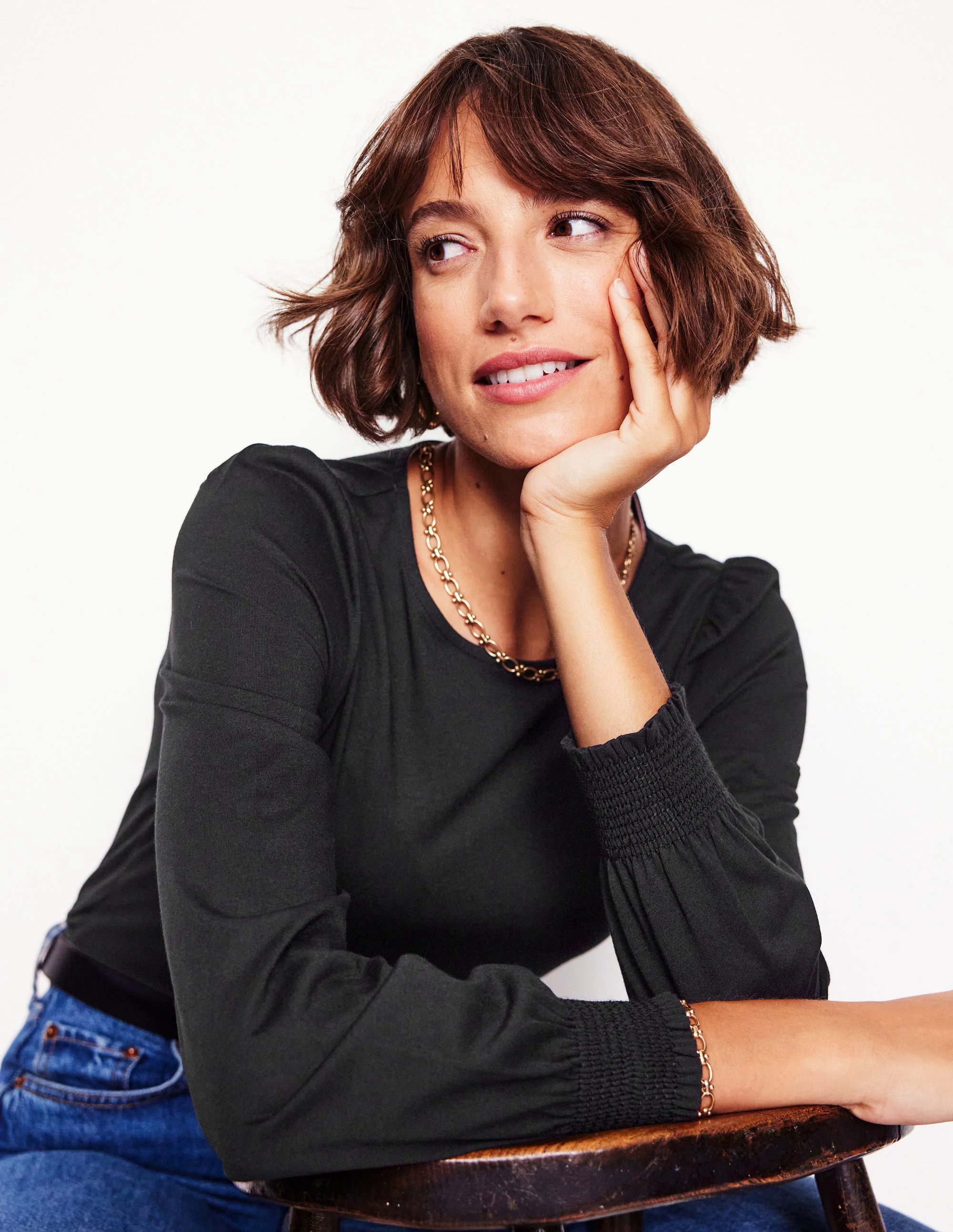 Smocked Cuff Supersoft Top-Black Smocked Cuff Supersoft Top-Black