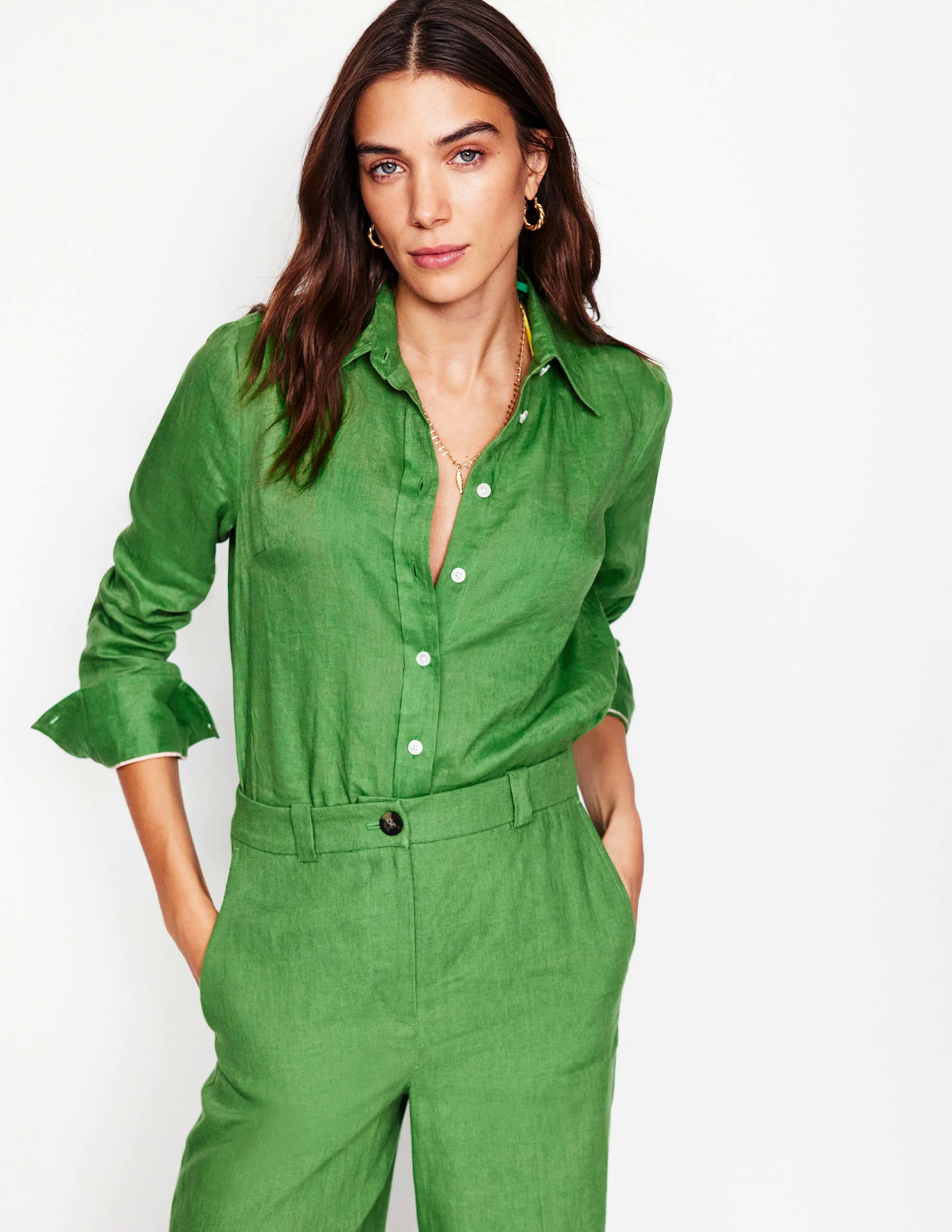 Linen Shirt-Paradise Green