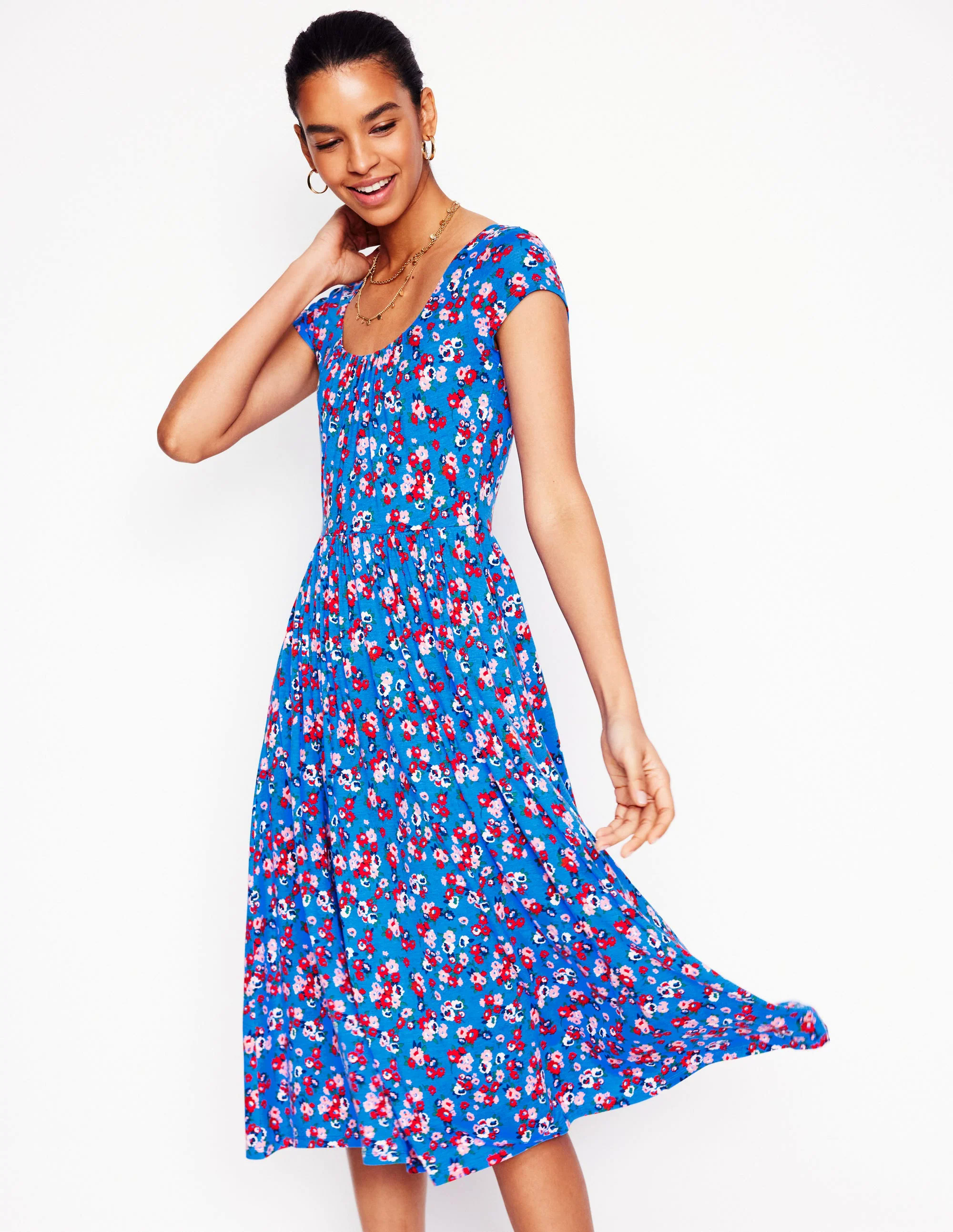  Jersey Dress-Cerulean Blue, Painterly Posy