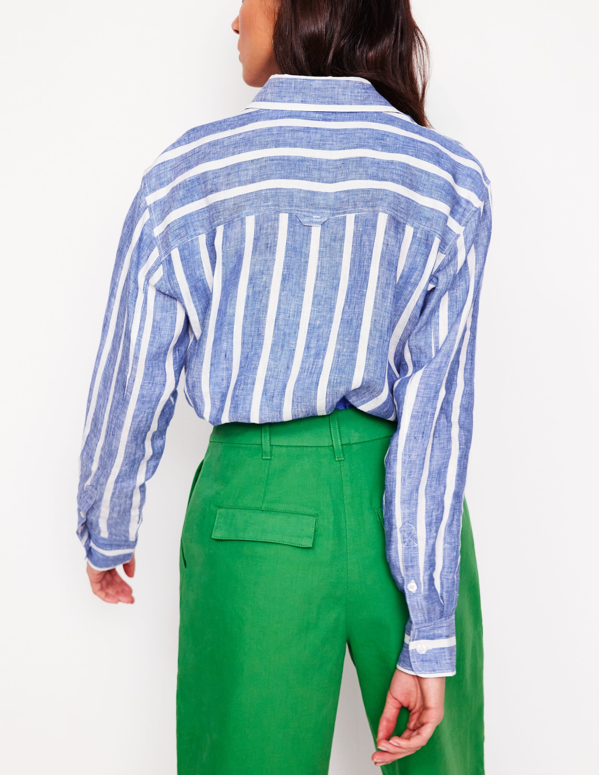 Relaxed Linen Shirt-Bright Blue Woven Breton