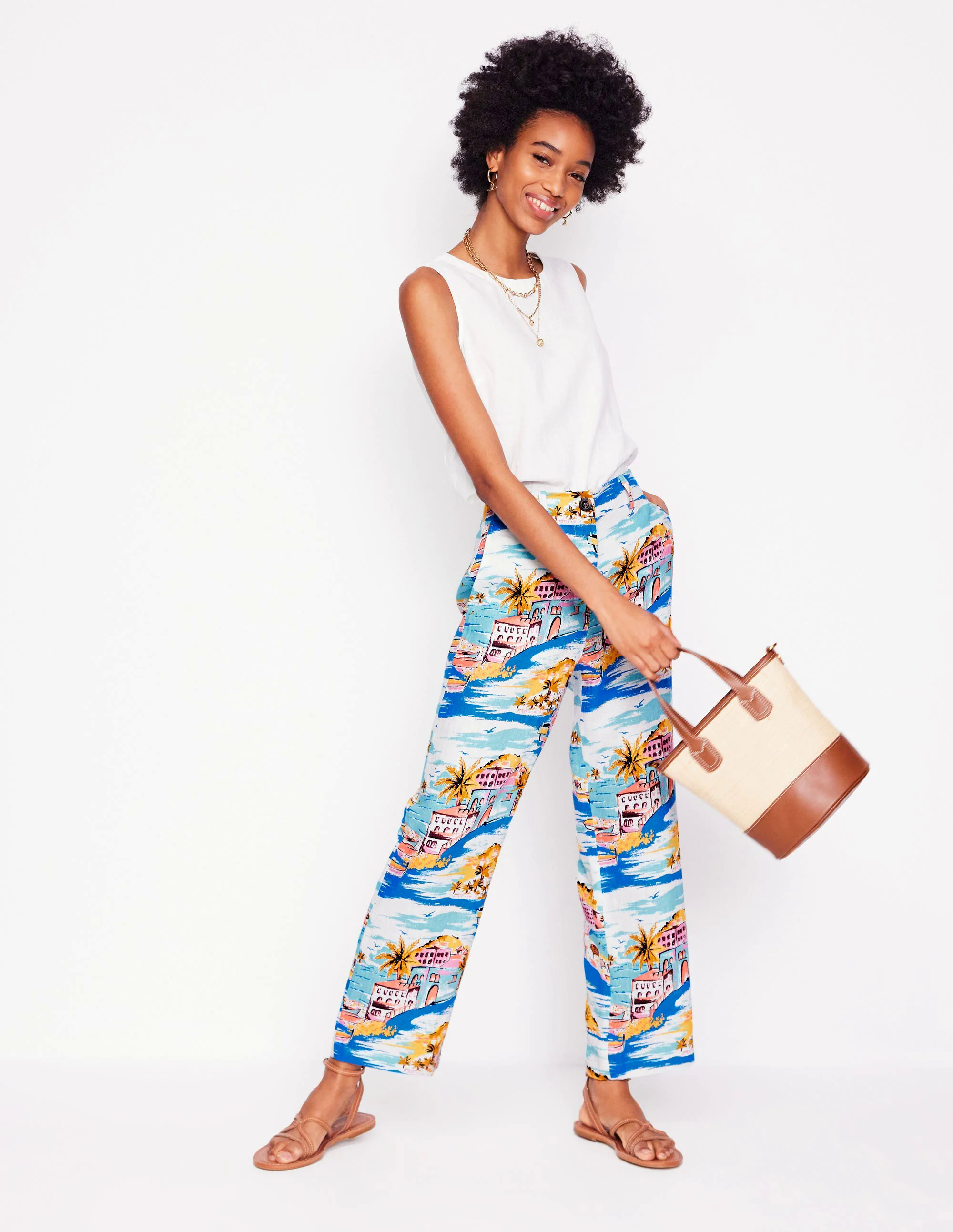Westbourne Crop Linen Pants-Multi, Paradise Bay Westbourne Crop Linen Pants-Multi, Paradise Bay