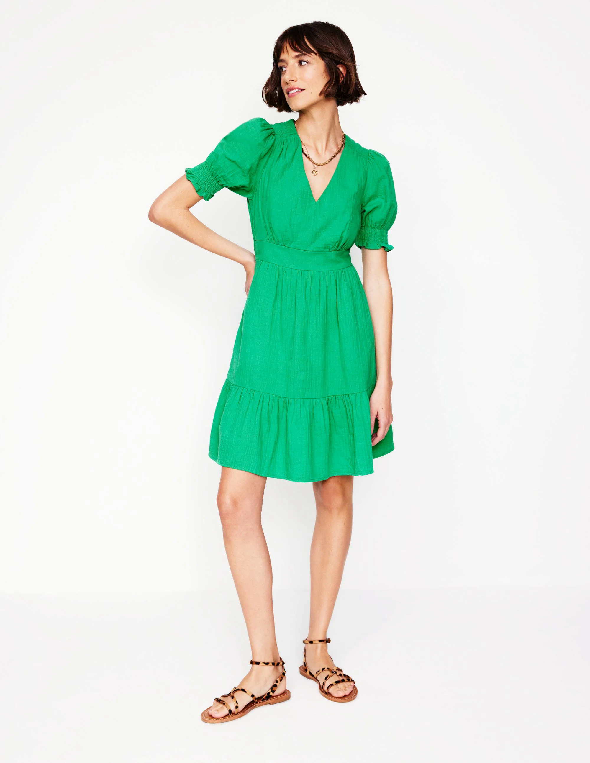  Double Cloth Short Dress-Bright Green