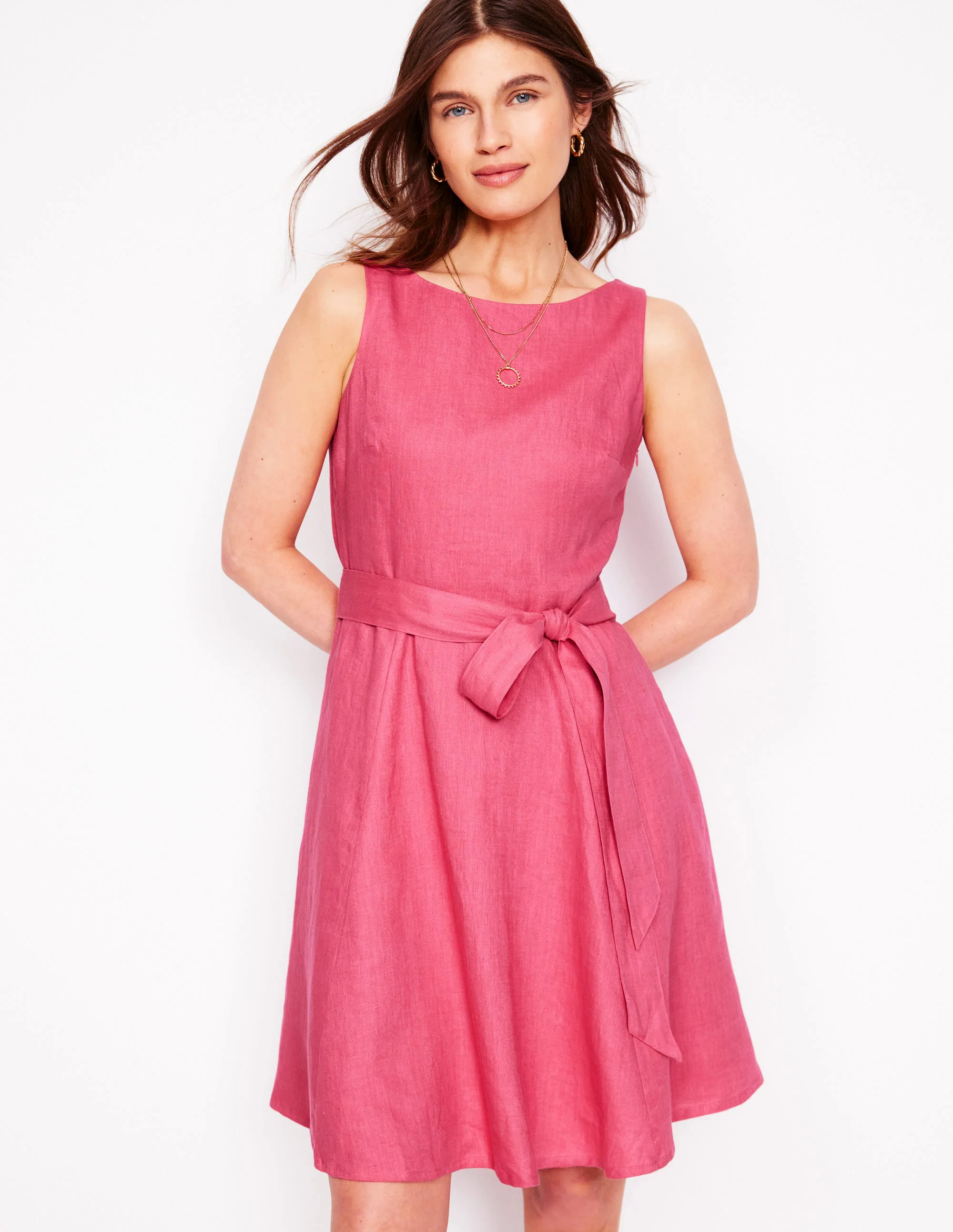  Sleeveless Linen Dress-Rose Pink