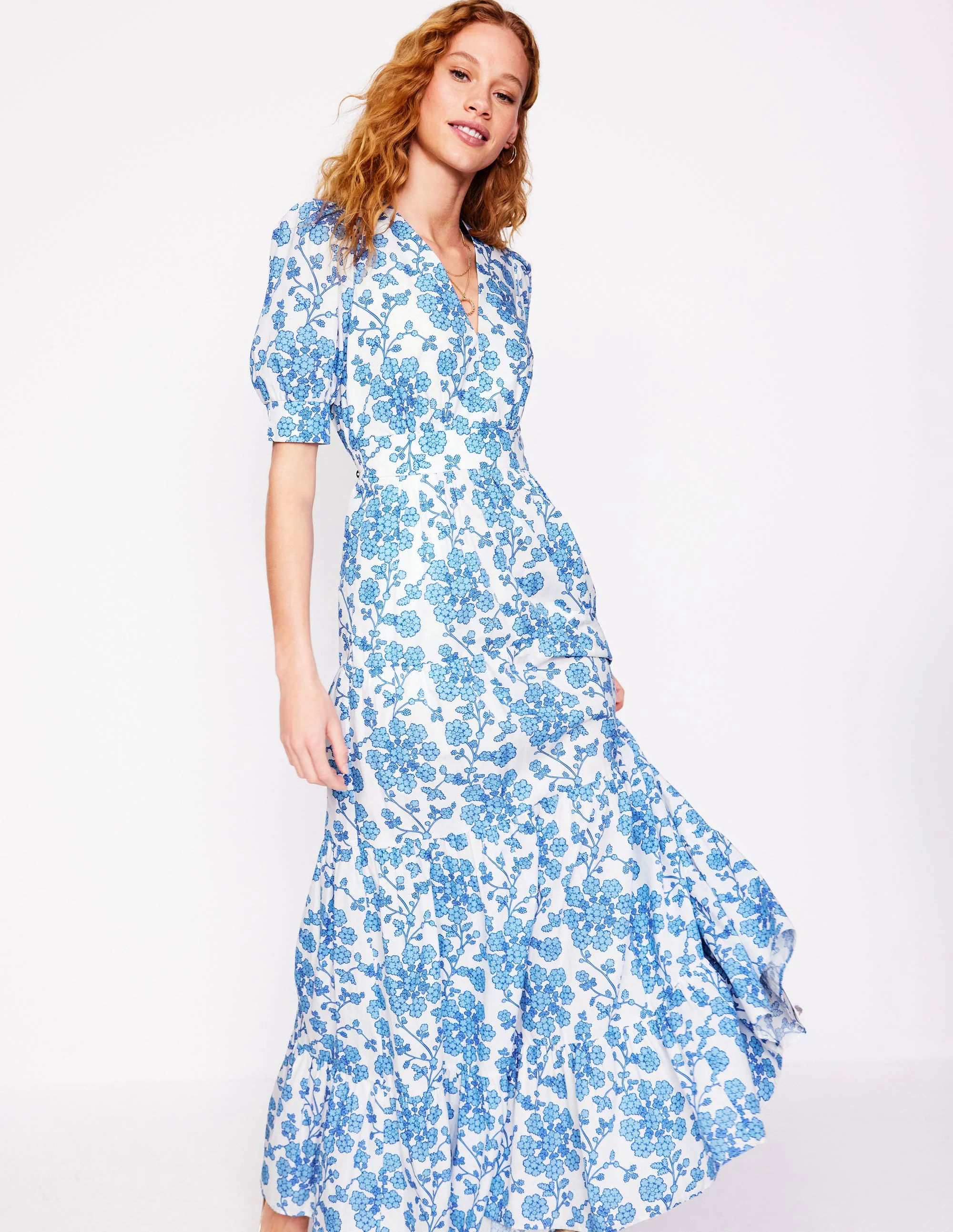  Puff Sleeve Maxi Dress-Ivory, Trailing Yarrow