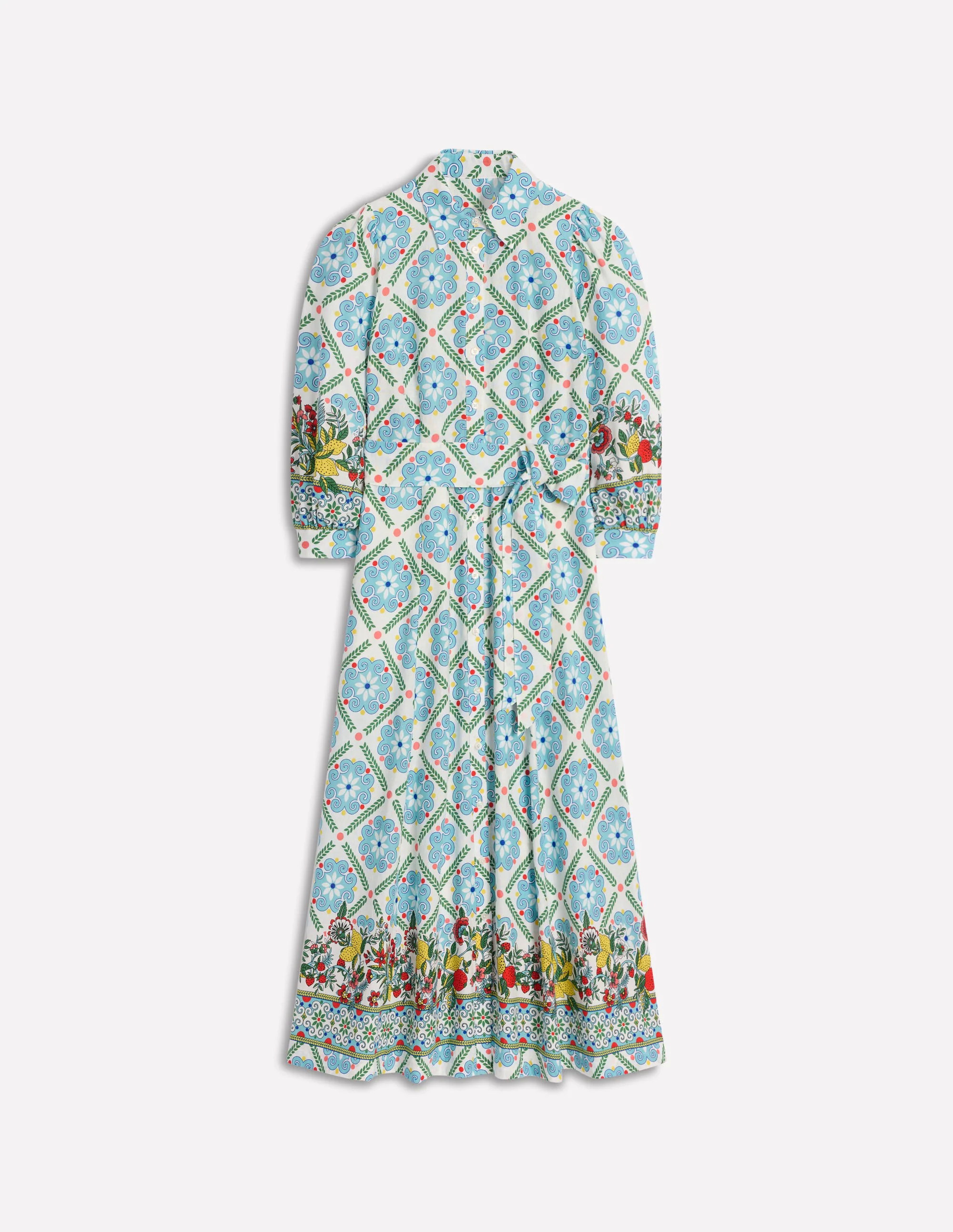  Linen Blend Shirt Dress-Multi, Citrus Vine Tile