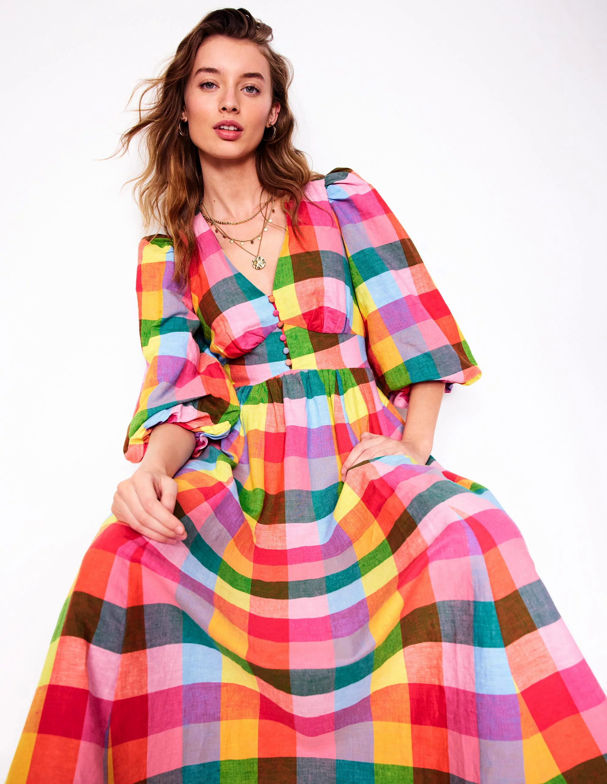 Lola Blouson Maxi Dress-Rainbow Multigingham Lola Blouson Maxi Dress-Rainbow Multigingham