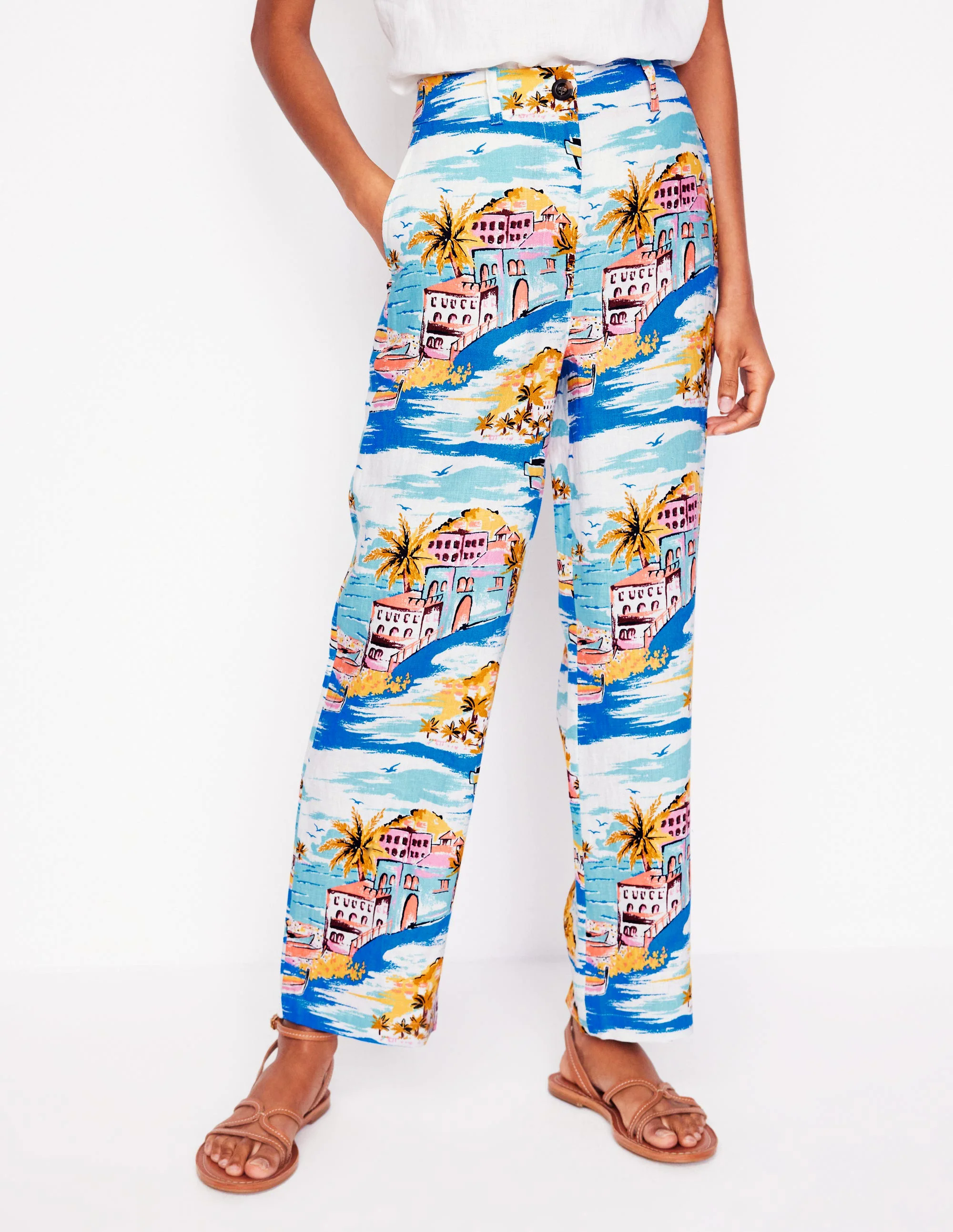 Westbourne Crop Linen Pants-Multi, Paradise Bay Westbourne Crop Linen Pants-Multi, Paradise Bay