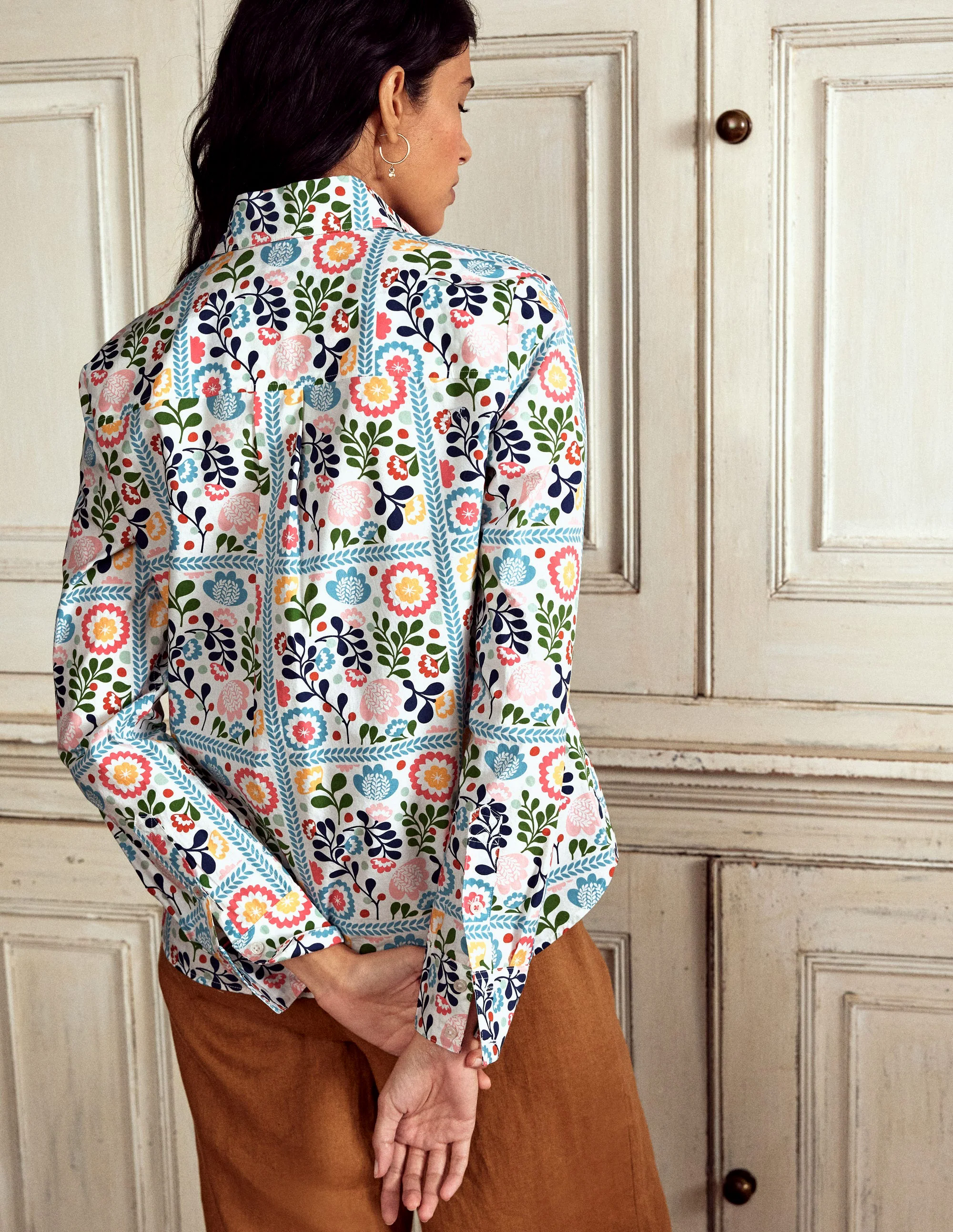  Cotton Shirt-Multi, Vine Tile