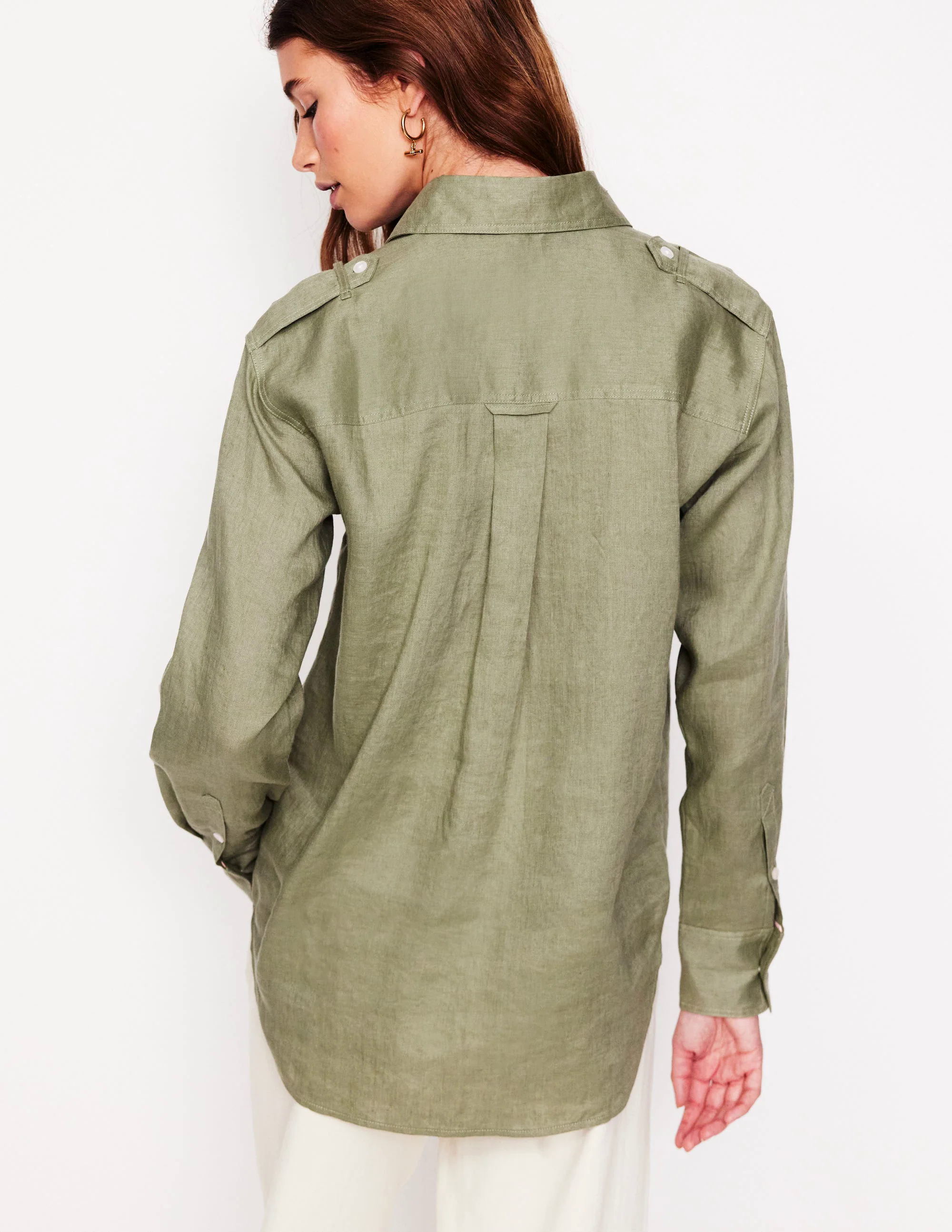 Longline Linen Safari Shirt-Larch Green Longline Linen Safari Shirt-Larch Green