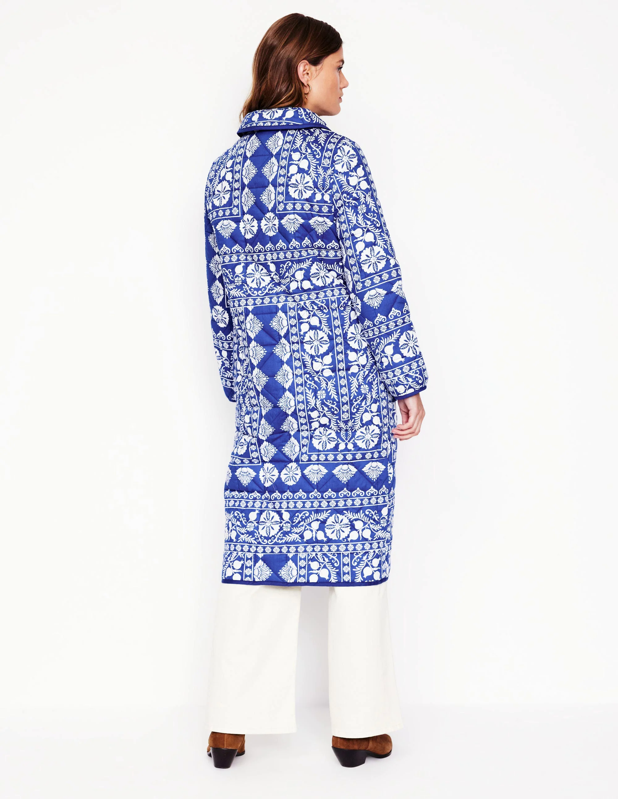 Soft Quilted Coat-Bright Blue, Ornate Border Soft Quilted Coat-Bright Blue, Ornate Border