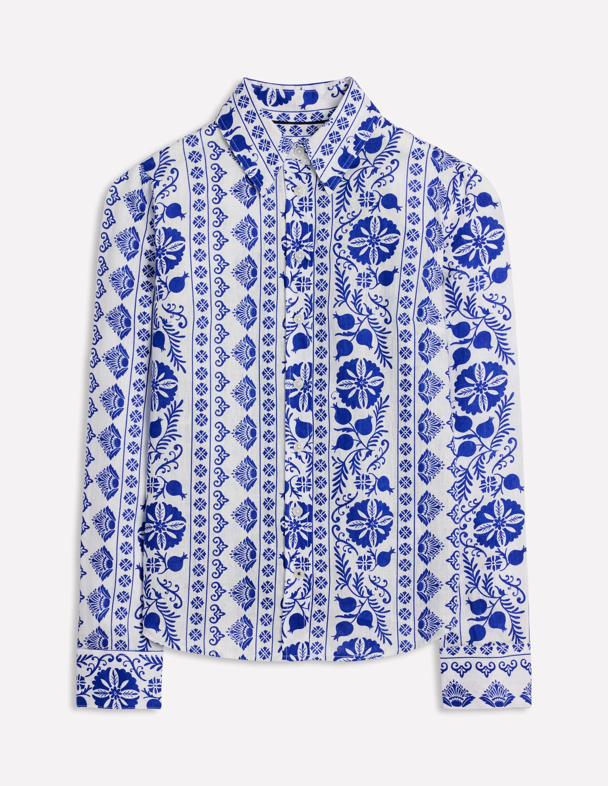 Linen Shirt-Ivory, Ornate Border