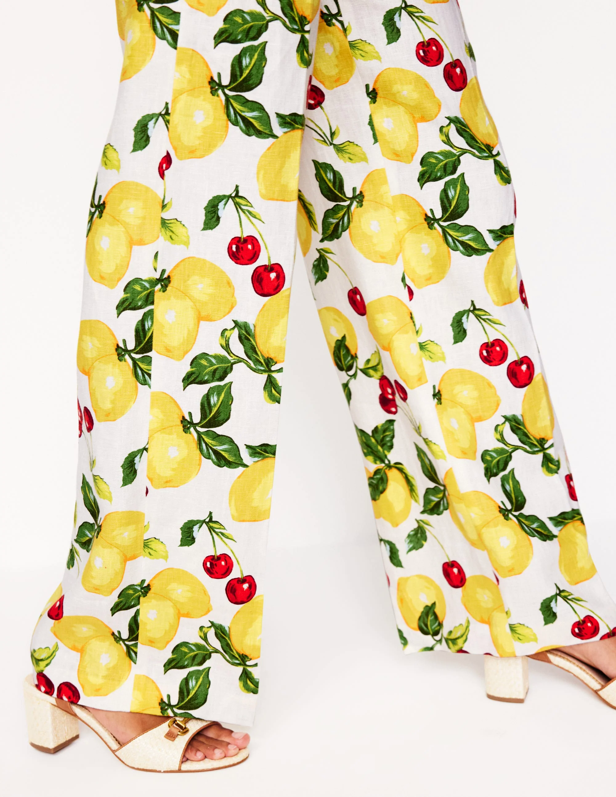 Linen Pants-Ivory, Cherries and Lemons