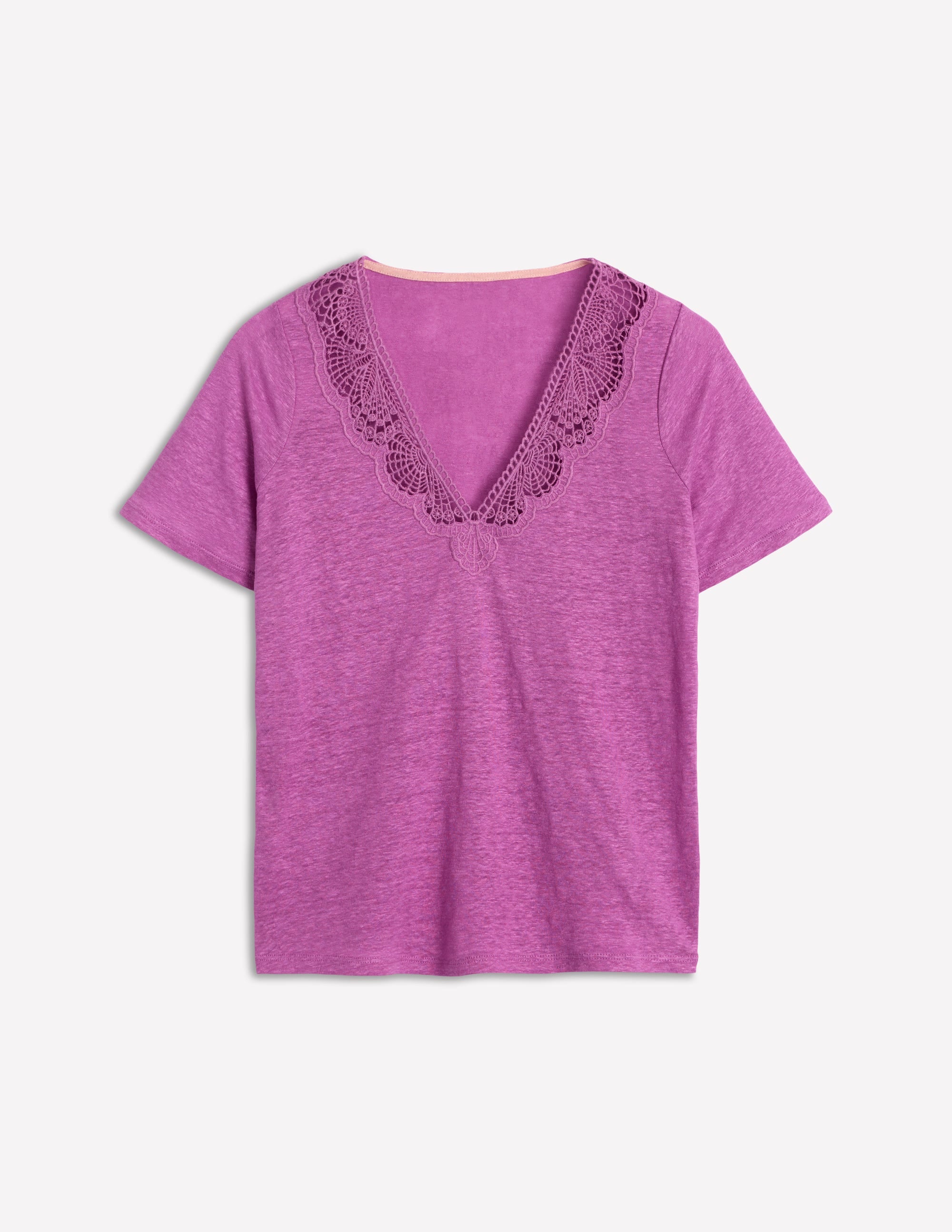 Lace Trim Linen T-shirt-Liatris Lace Trim Linen T-shirt-Liatris