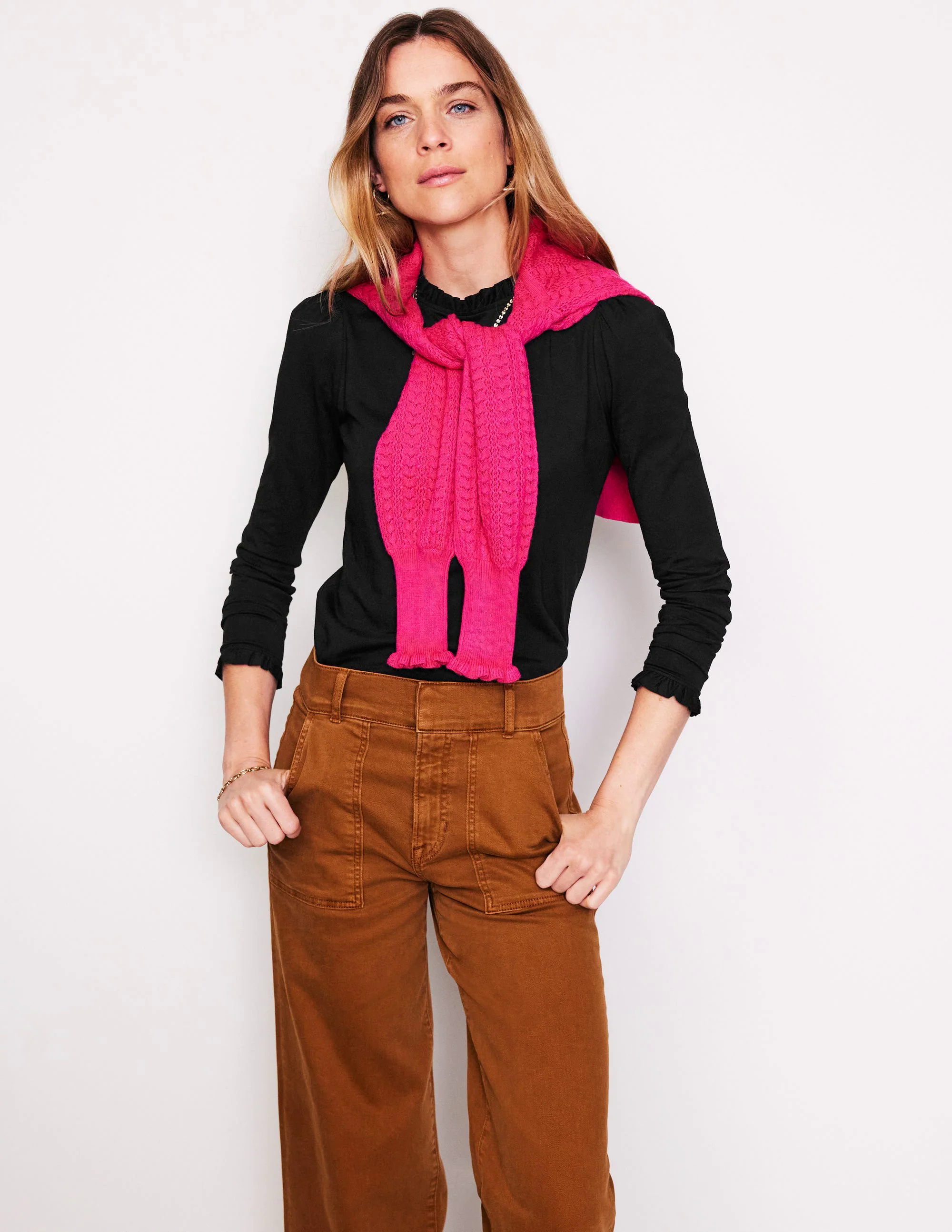 Supersoft Frill Detail Top-Black Supersoft Frill Detail Top-Black