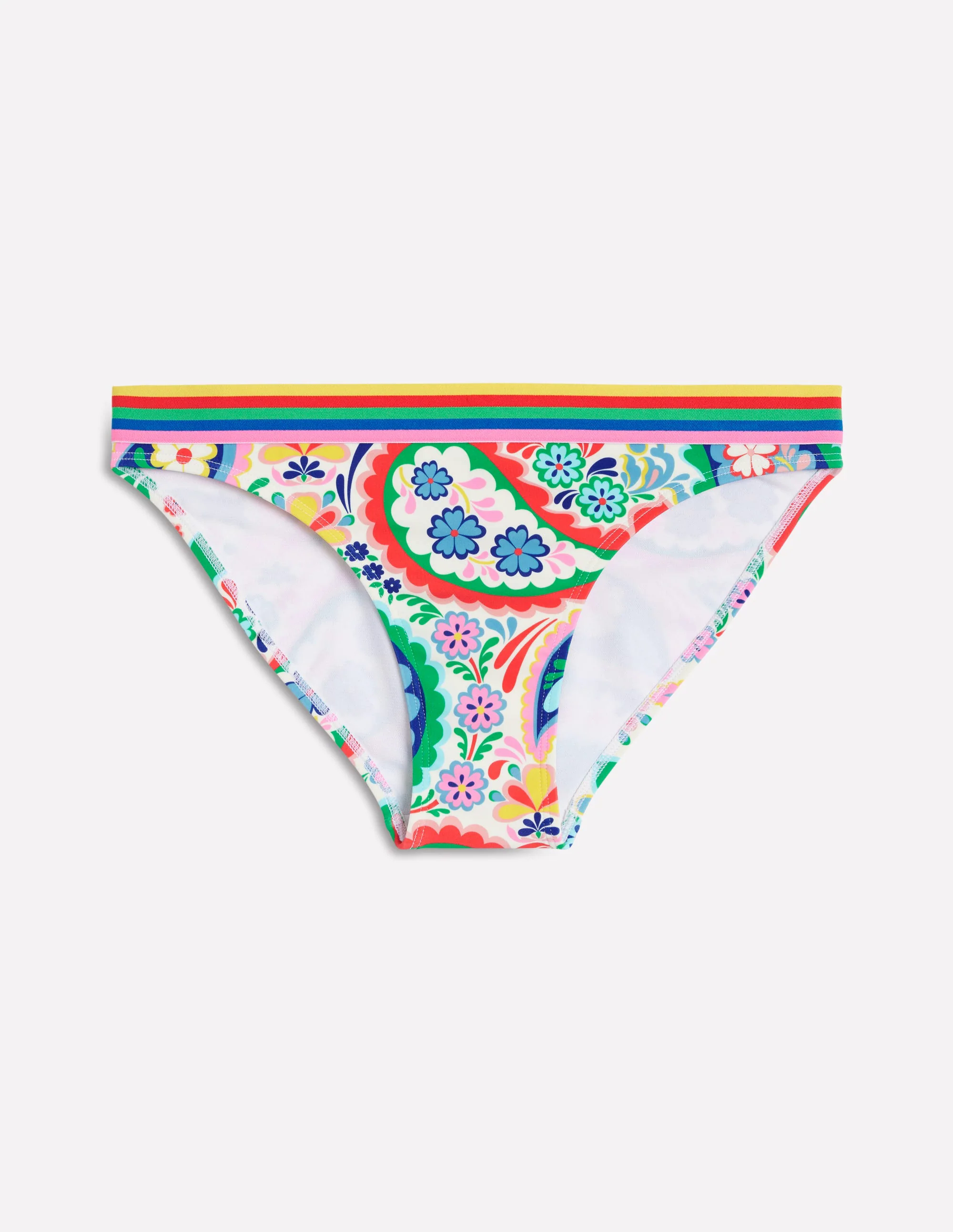 Stripe Trim Bikini Bottoms-Multi, Meadow Paisley Stripe Trim Bikini Bottoms-Multi, Meadow Paisley