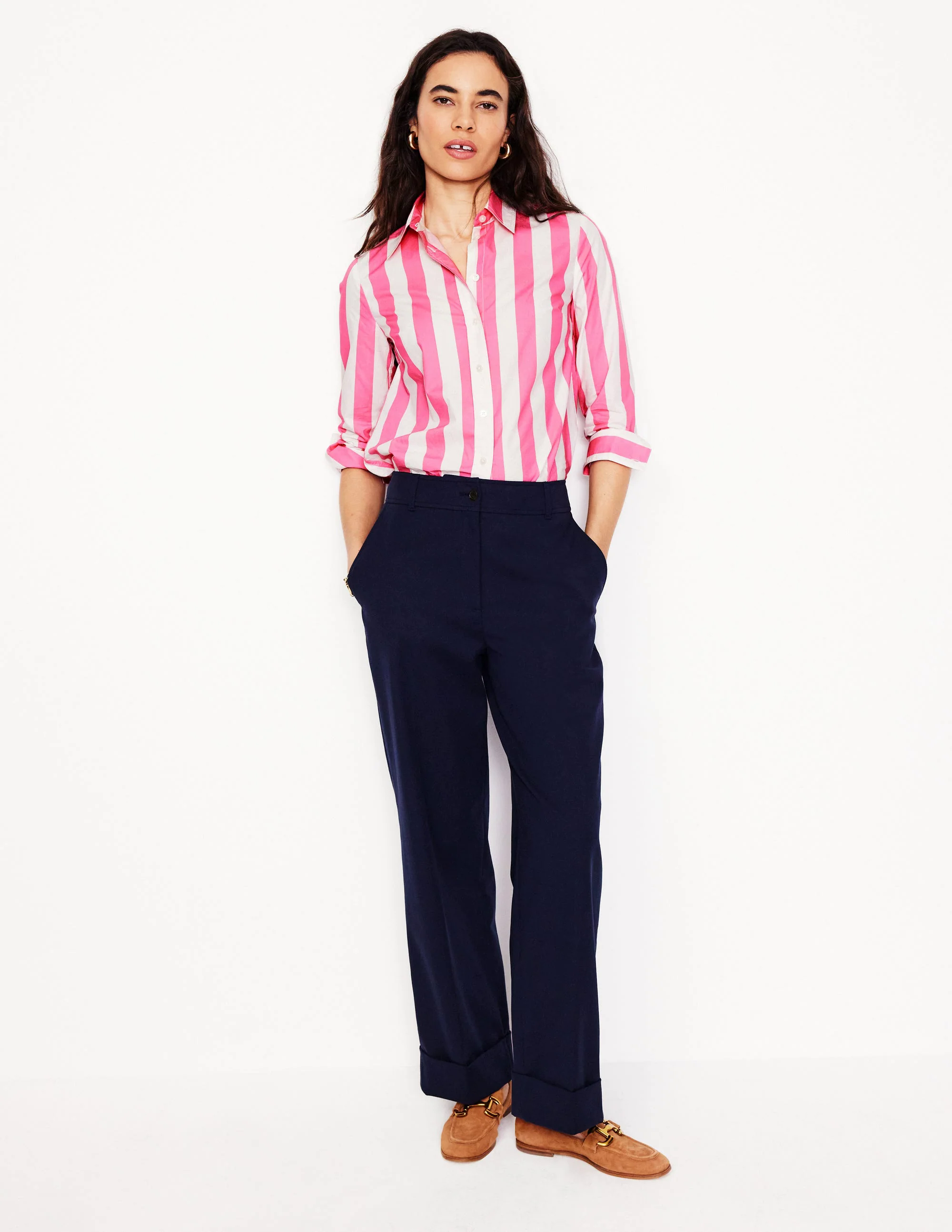  Cotton Shirt-Pink Rose Wide Stripe